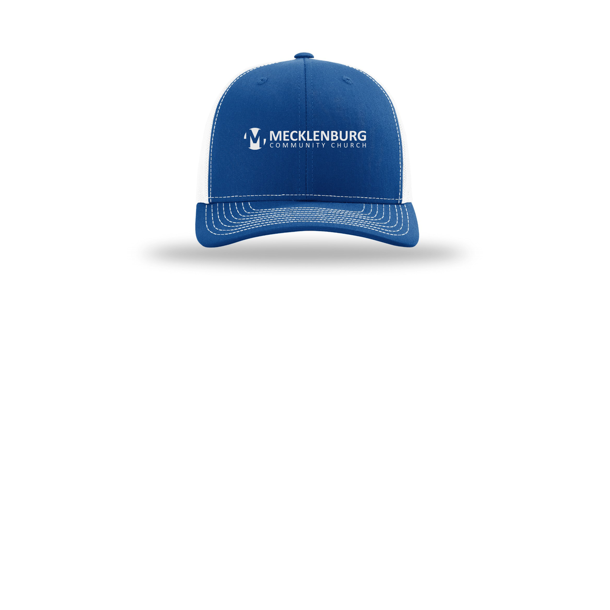 mecklenburg-richardson-trucker-cap-embroidery-capfront-R112-royalwhite-flat-front