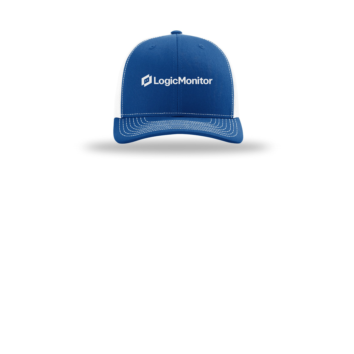 logicmonitor-richardson-trucker-cap-embroidery-capfront-R112-royalwhite-flat-front