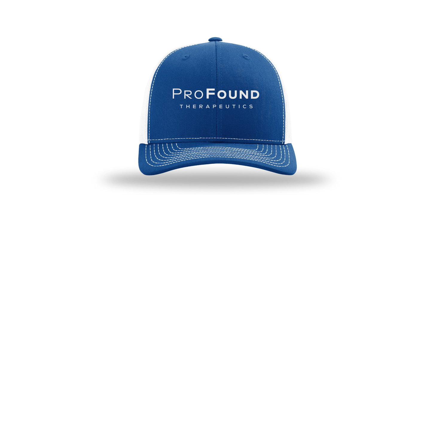 profoundtx-richardson-trucker-cap-embroidery-capfront-R112-royalwhite-flat-front