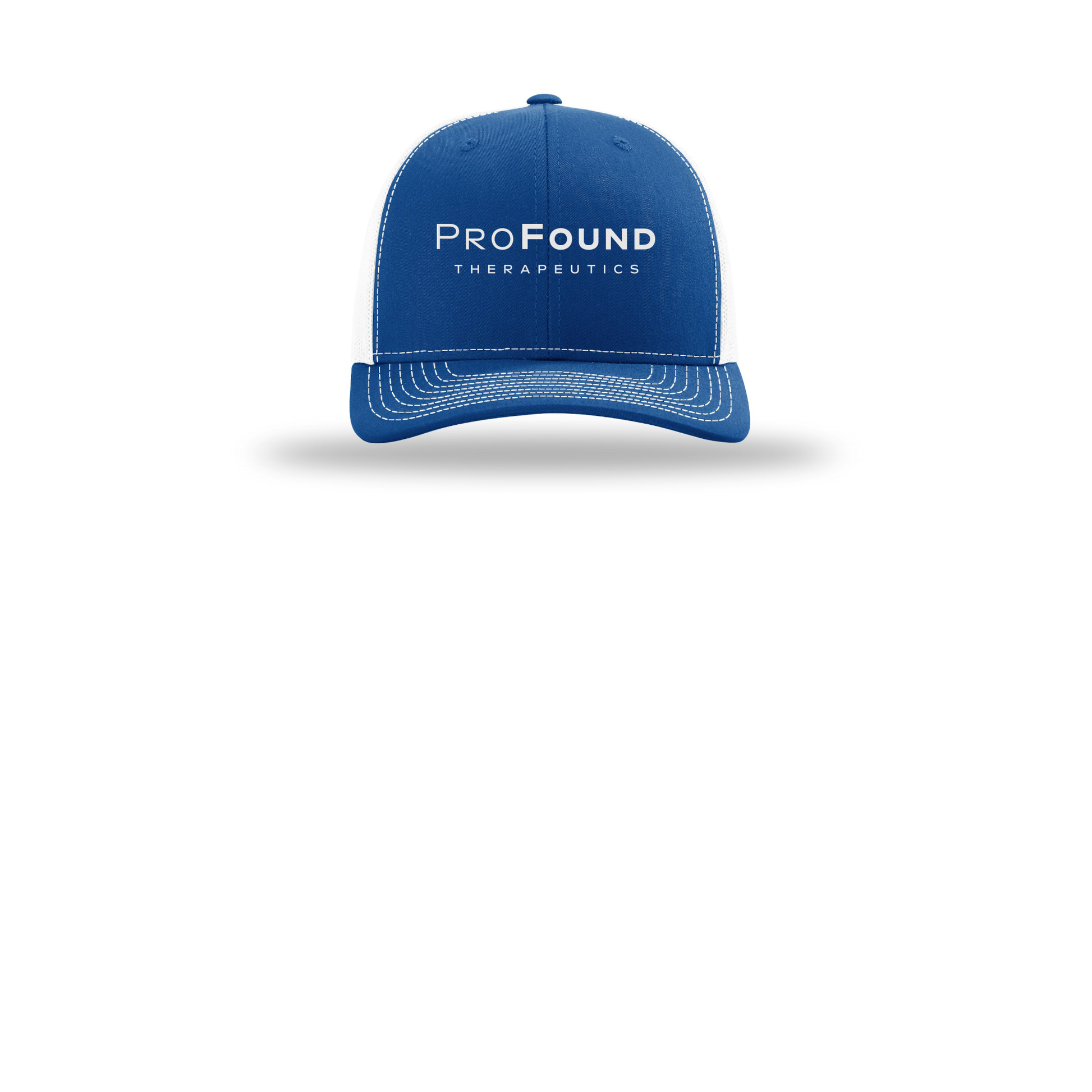 profoundtx-richardson-trucker-cap-embroidery-capfront-R112-royalwhite-flat-front