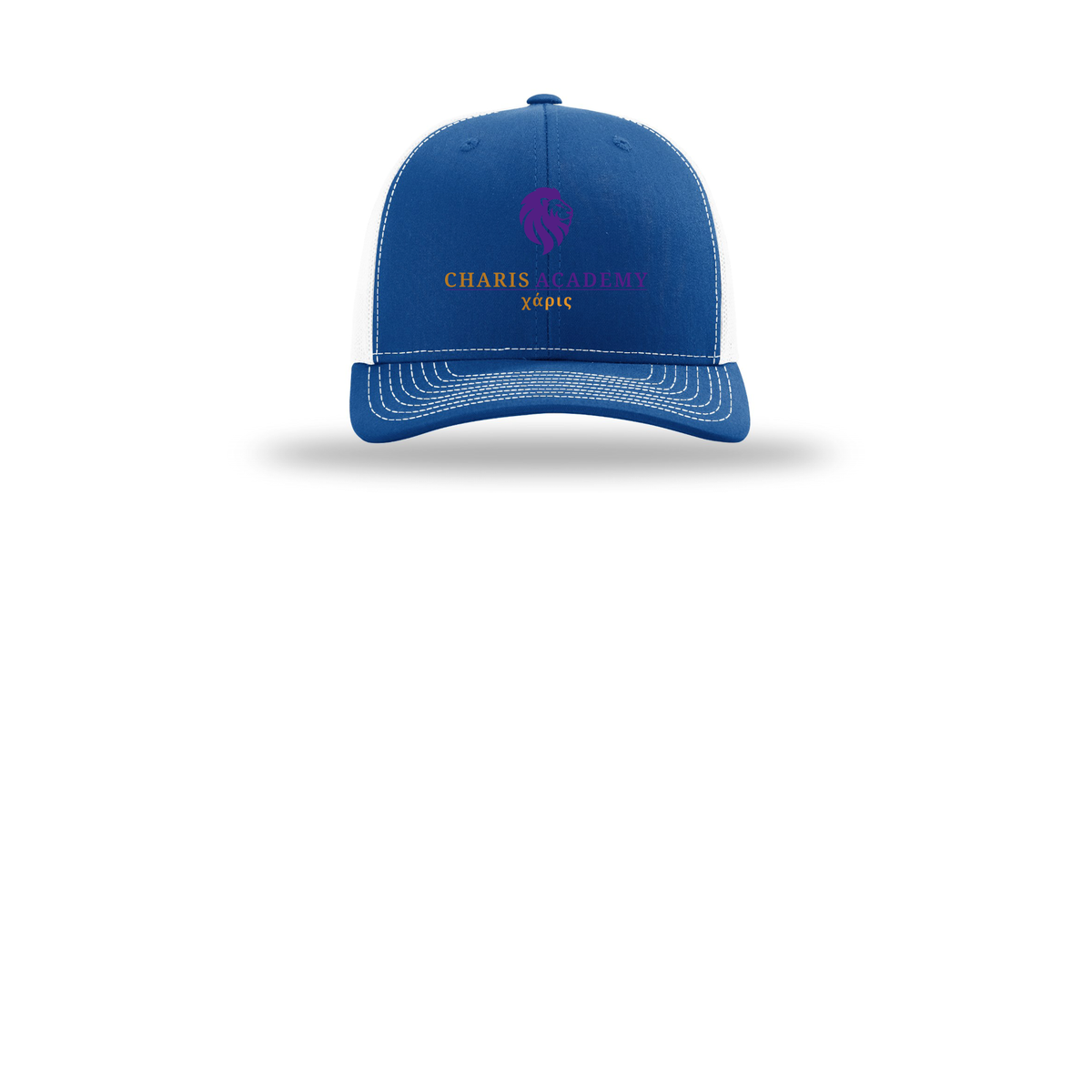 cahazleton-richardson-trucker-cap-embroidery-capfront-R112-royalwhite-flat-front