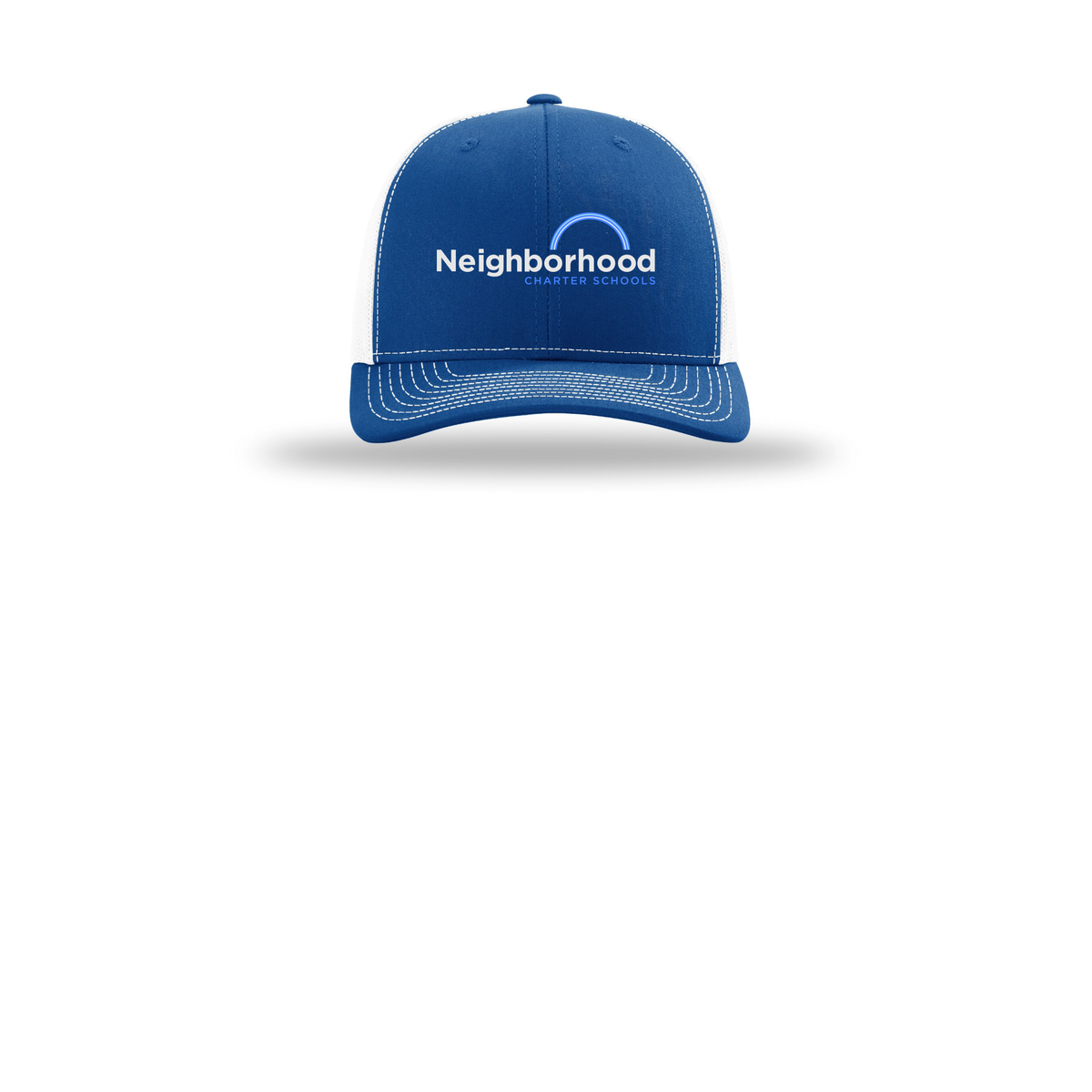 ncschools-richardson-trucker-cap-embroidery-capfront-R112-royalwhite-flat-front