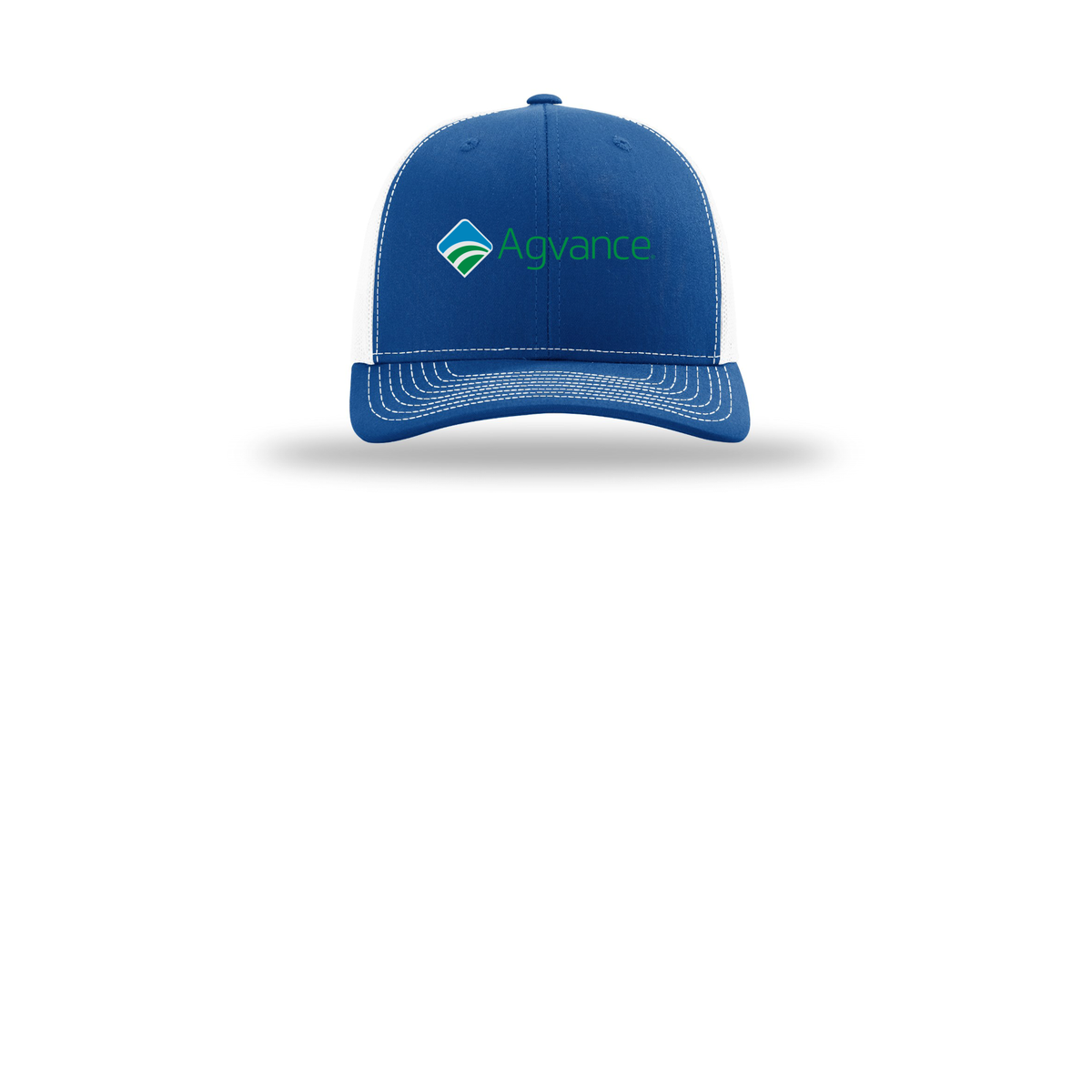 agvance-richardson-trucker-cap-embroidery-capfront-R112-royalwhite-flat-front