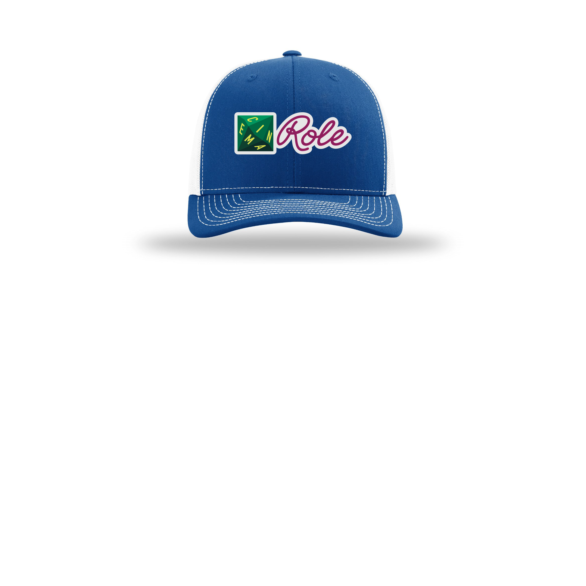 cinemarole-richardson-trucker-cap-embroidery-capfront-R112-royalwhite-flat-front
