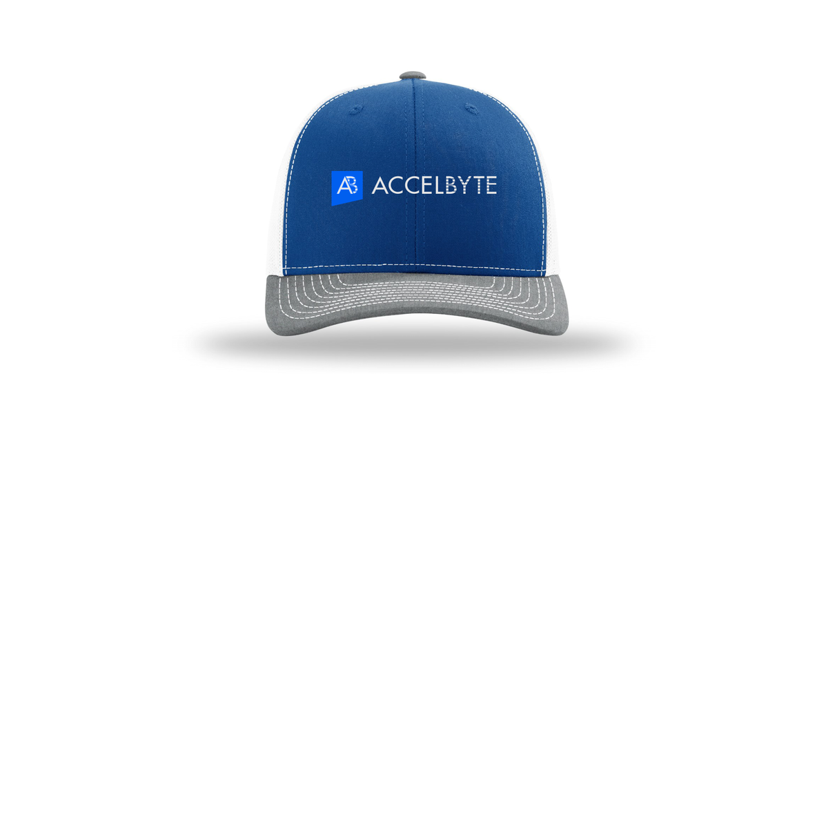 accelbyte-richardson-trucker-cap-embroidery-capfront-R112-royalwhiteheathergrey-flat-front