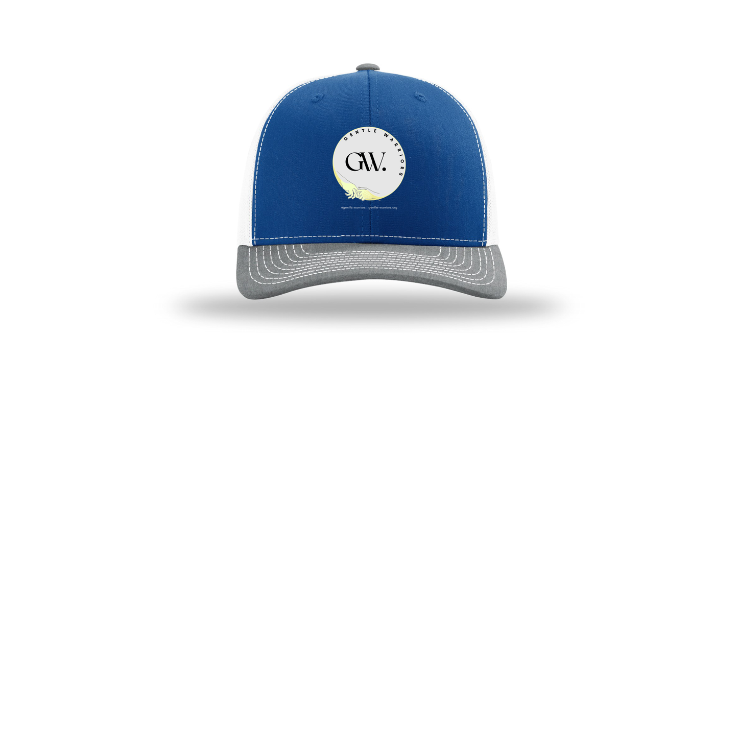 gentle-warriors-richardson-trucker-cap-embroidery-capfront-R112-royalwhiteheathergrey-flat-front