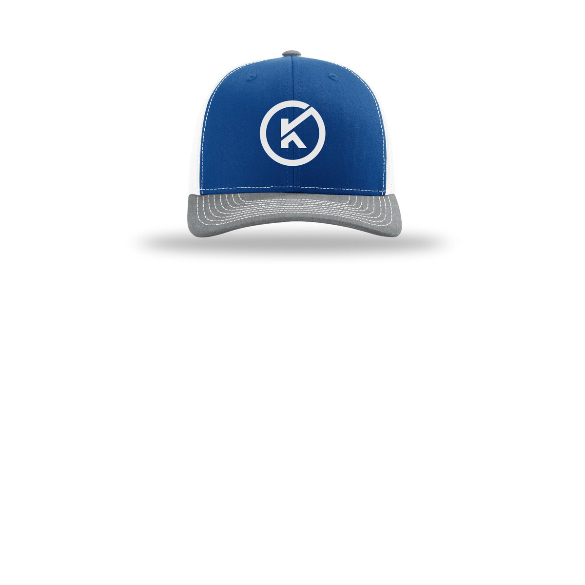 kitmanlabs-richardson-trucker-cap-embroidery-capfront-R112-royalwhiteheathergrey-flat-front