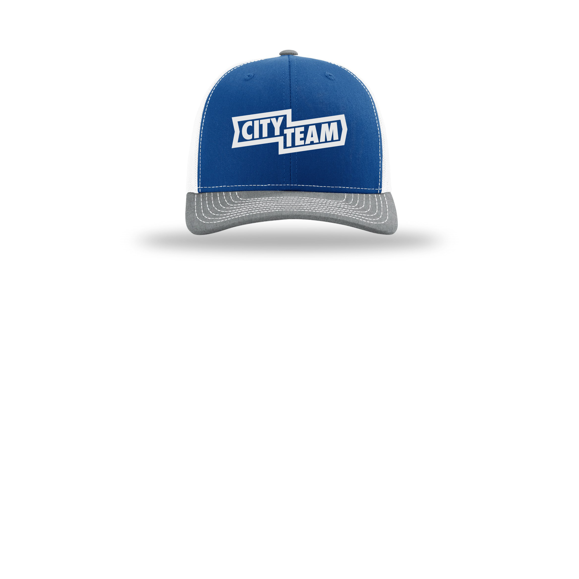 cityteam-richardson-trucker-cap-embroidery-capfront-R112-royalwhiteheathergrey-flat-front