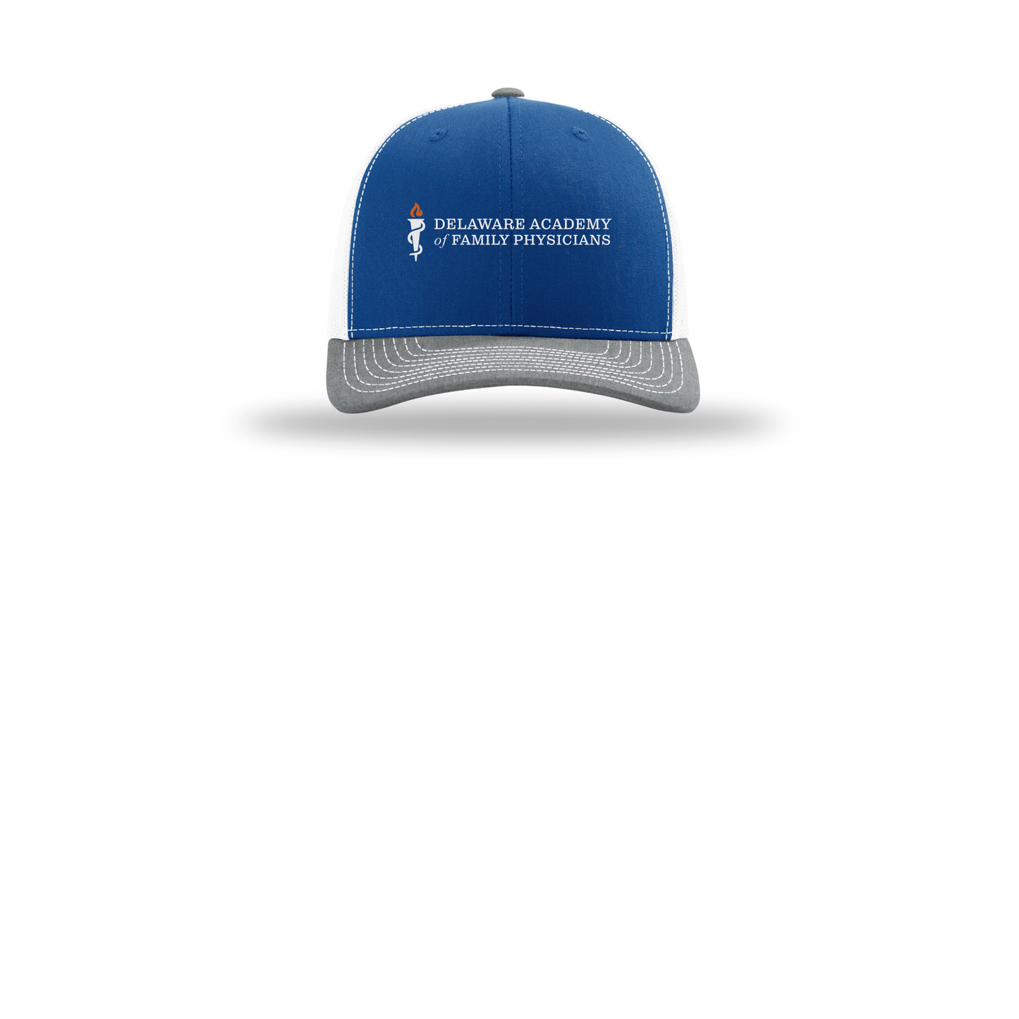 delfamdoc-richardson-trucker-cap-embroidery-capfront-R112-royalwhiteheathergrey-flat-front
