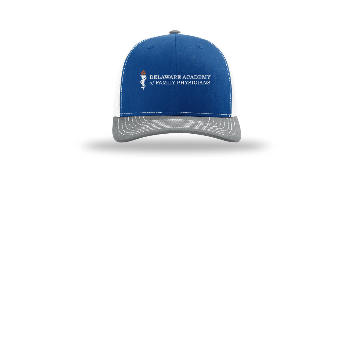 delfamdoc-richardson-trucker-cap-embroidery-capfront-R112-royalwhiteheathergrey-flat-front