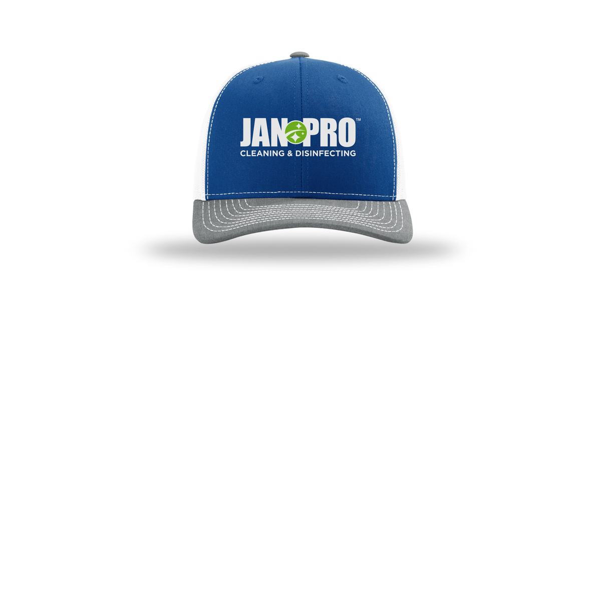jan-pro-richardson-trucker-cap-embroidery-capfront-R112-royalwhiteheathergrey-flat-front