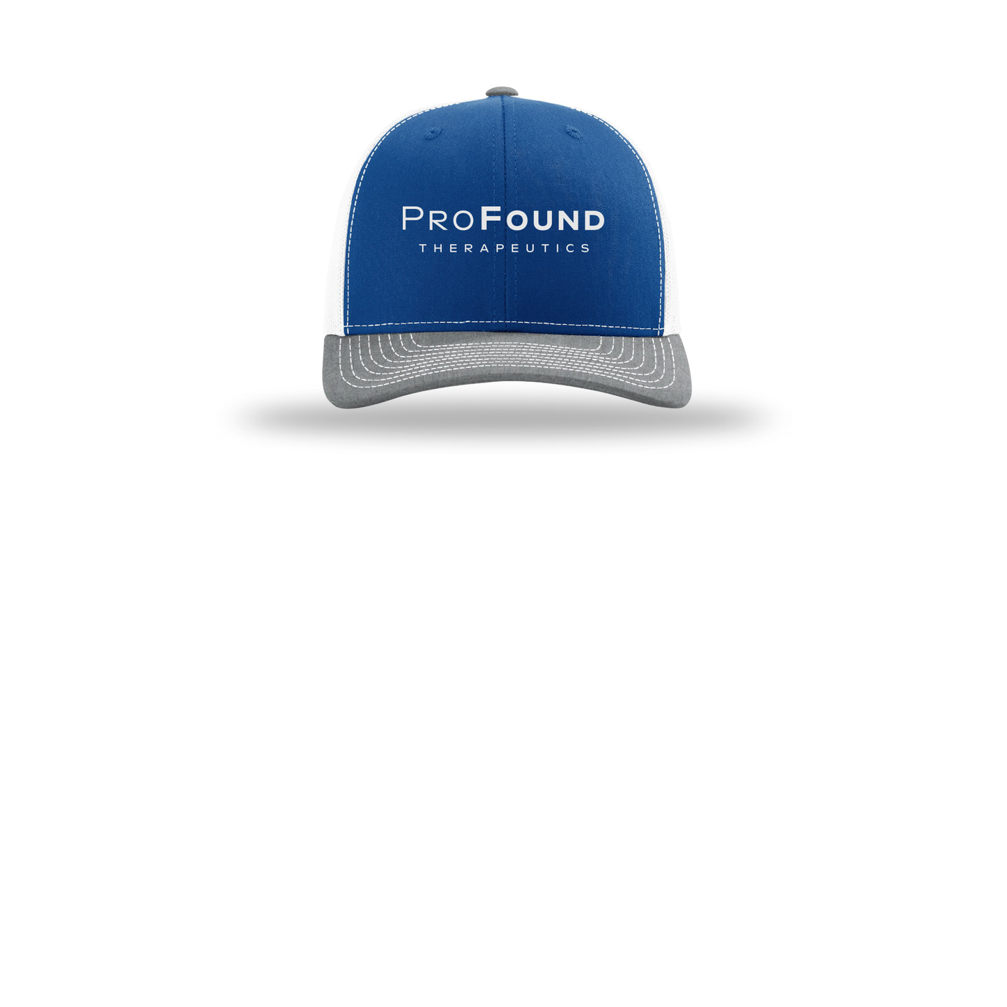 profoundtx-richardson-trucker-cap-embroidery-capfront-R112-royalwhiteheathergrey-flat-front