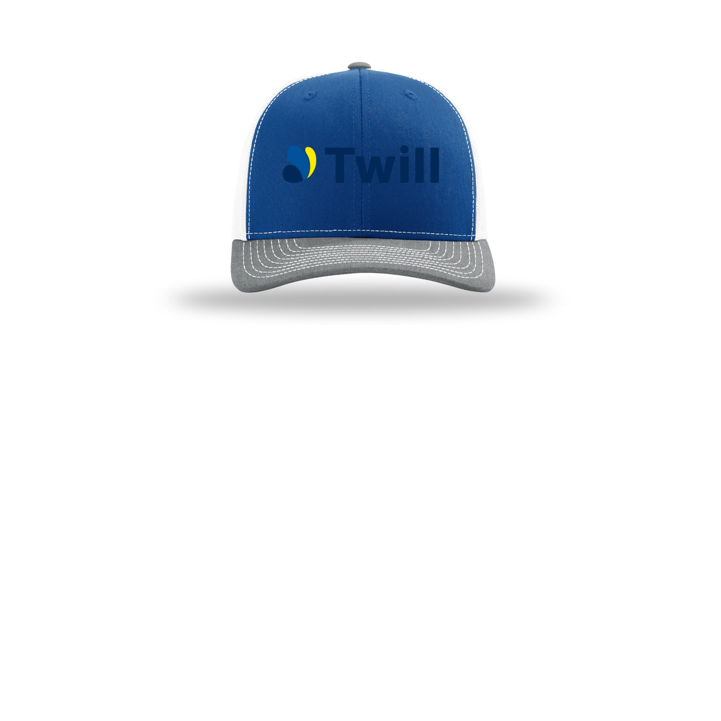 withtwill-richardson-trucker-cap-embroidery-capfront-R112-royalwhiteheathergrey-flat-front
