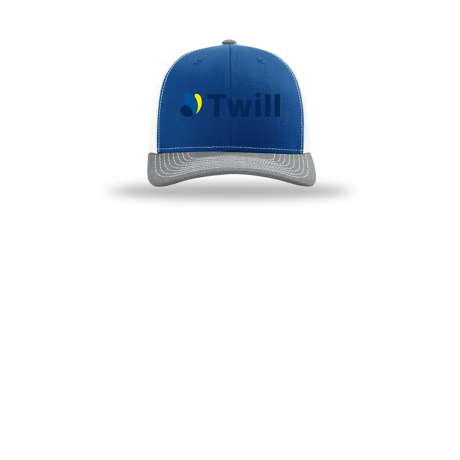 withtwill-richardson-trucker-cap-embroidery-capfront-R112-royalwhiteheathergrey-flat-front
