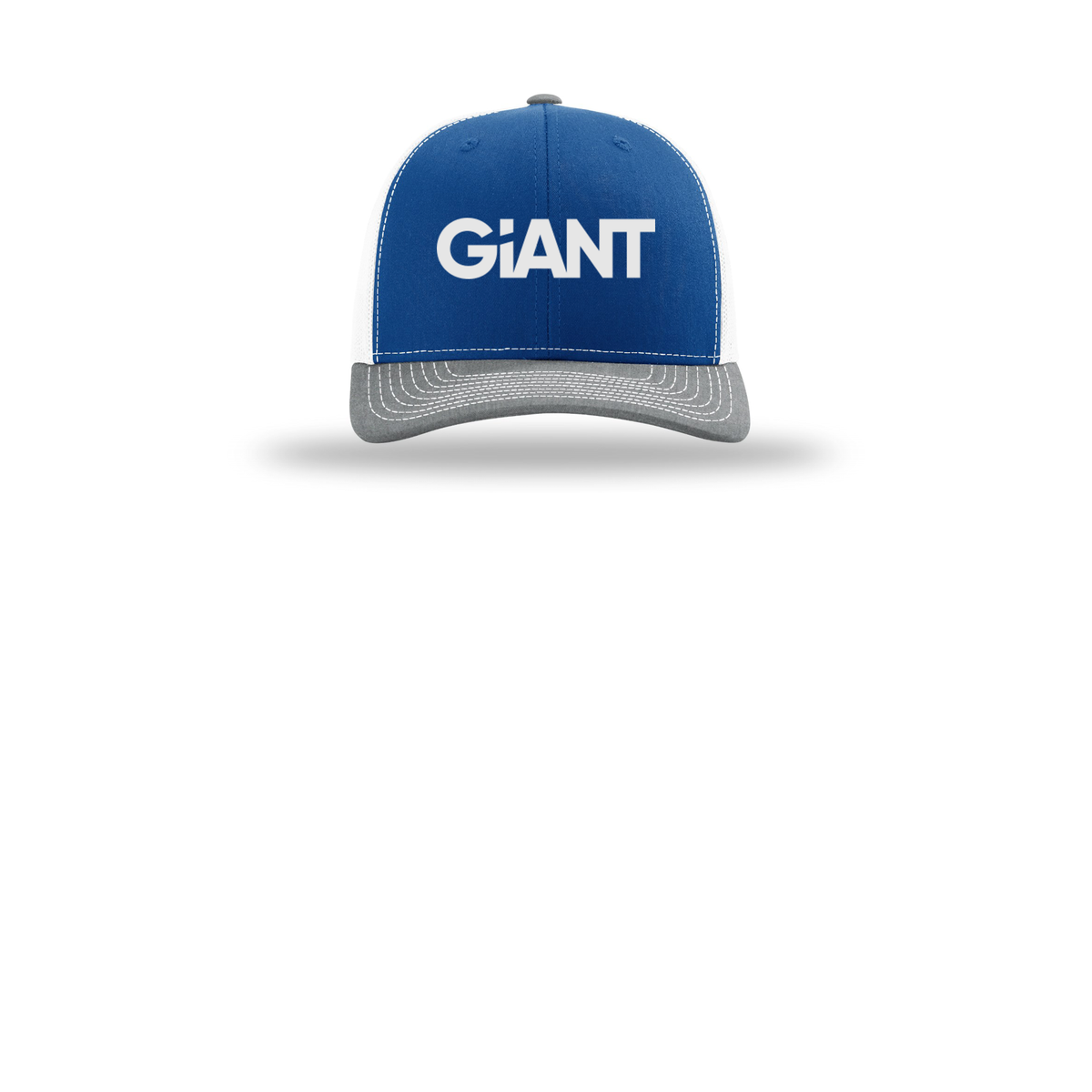 giantworldwide-richardson-trucker-cap-embroidery-capfront-R112-royalwhiteheathergrey-flat-front