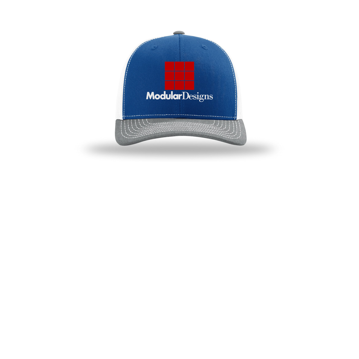 modulardesignsflooring-richardson-trucker-cap-embroidery-capfront-R112-royalwhiteheathergrey-flat-front