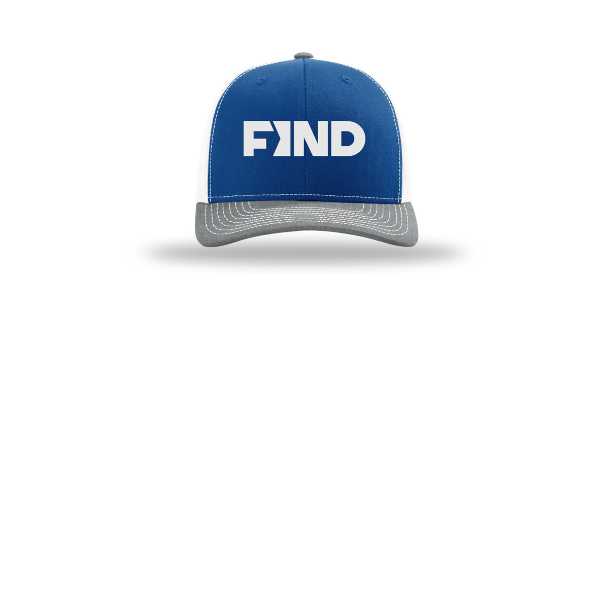 findrealestate-richardson-trucker-cap-embroidery-capfront-R112-royalwhiteheathergrey-flat-front