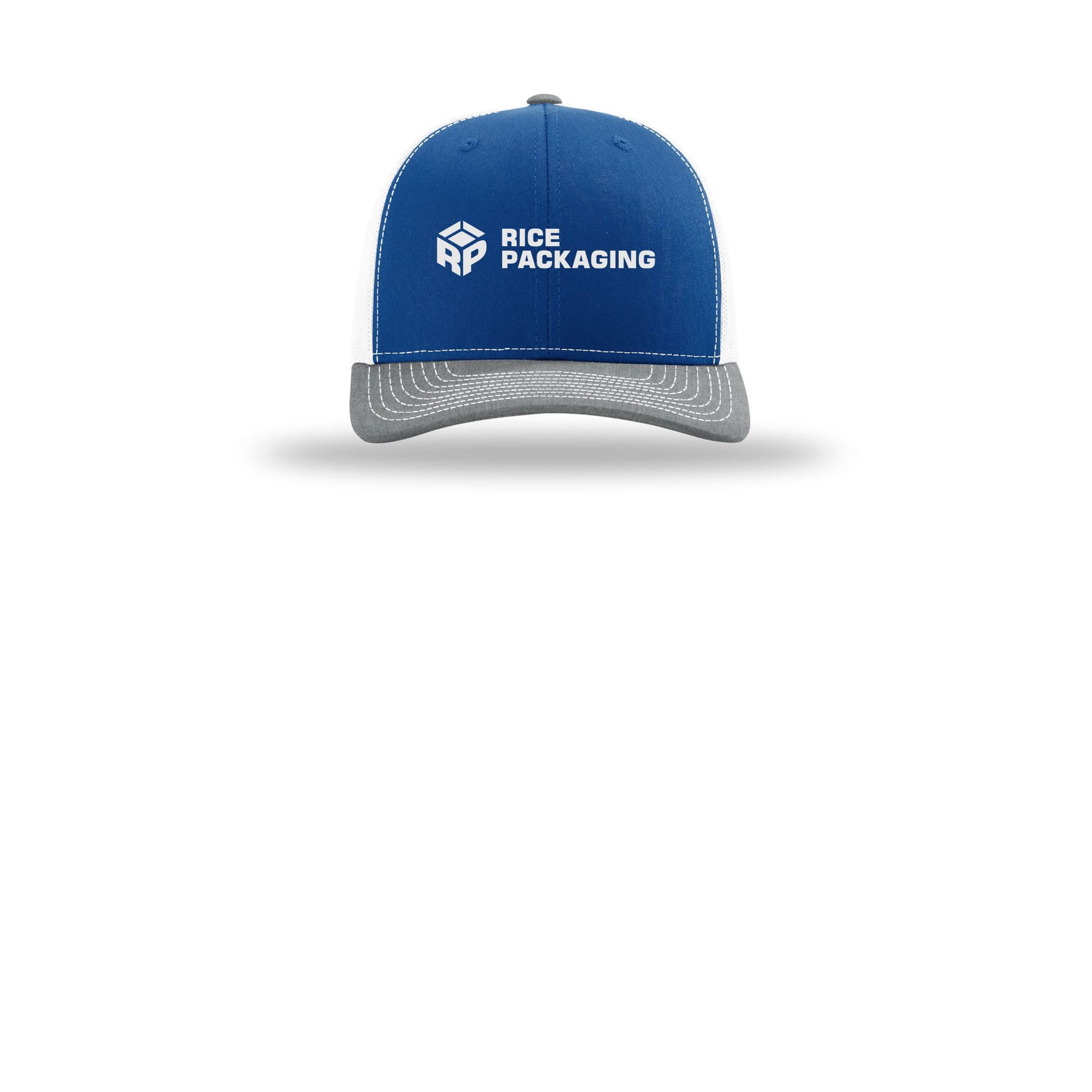 ricepackaging-richardson-trucker-cap-embroidery-capfront-R112-royalwhiteheathergrey-flat-front