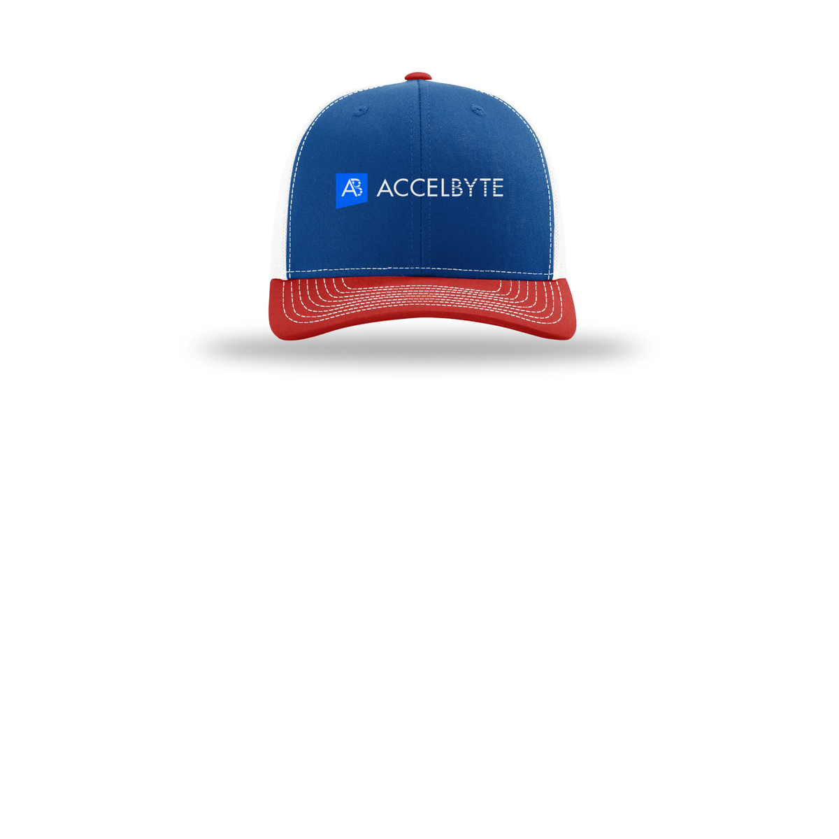 accelbyte-richardson-trucker-cap-embroidery-capfront-R112-royalwhitered-flat-front