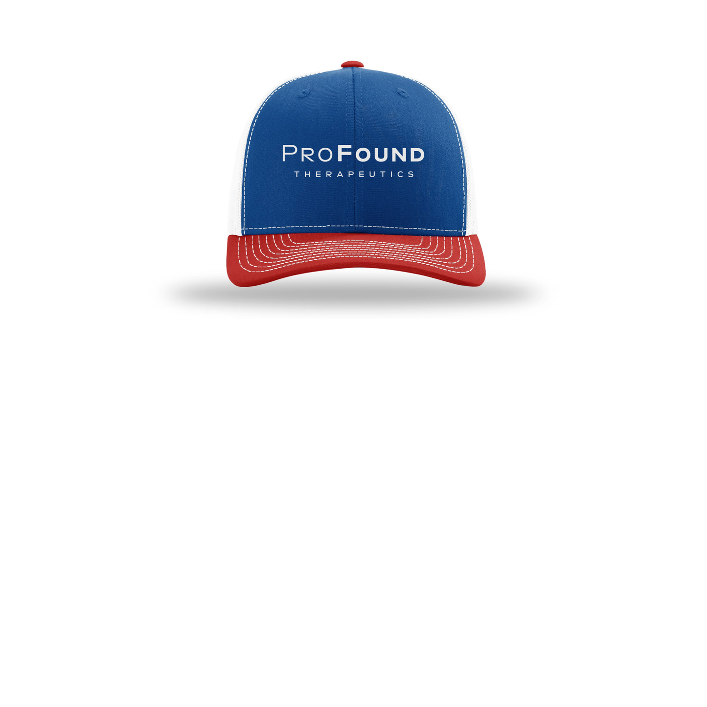 profoundtx-richardson-trucker-cap-embroidery-capfront-R112-royalwhitered-flat-front