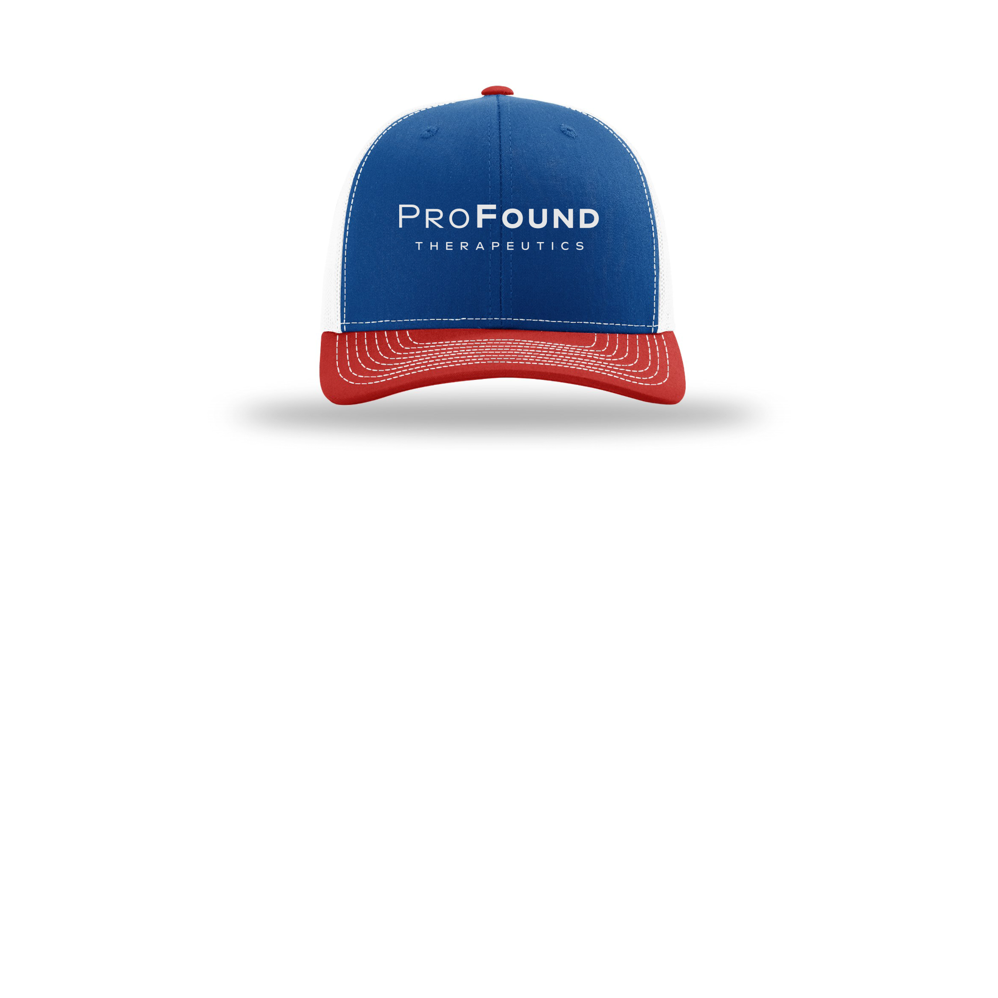 profoundtx-richardson-trucker-cap-embroidery-capfront-R112-royalwhitered-flat-front