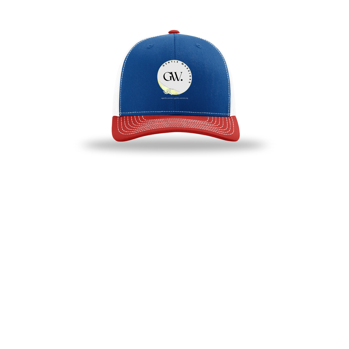 gentle-warriors-richardson-trucker-cap-embroidery-capfront-R112-royalwhitered-flat-front