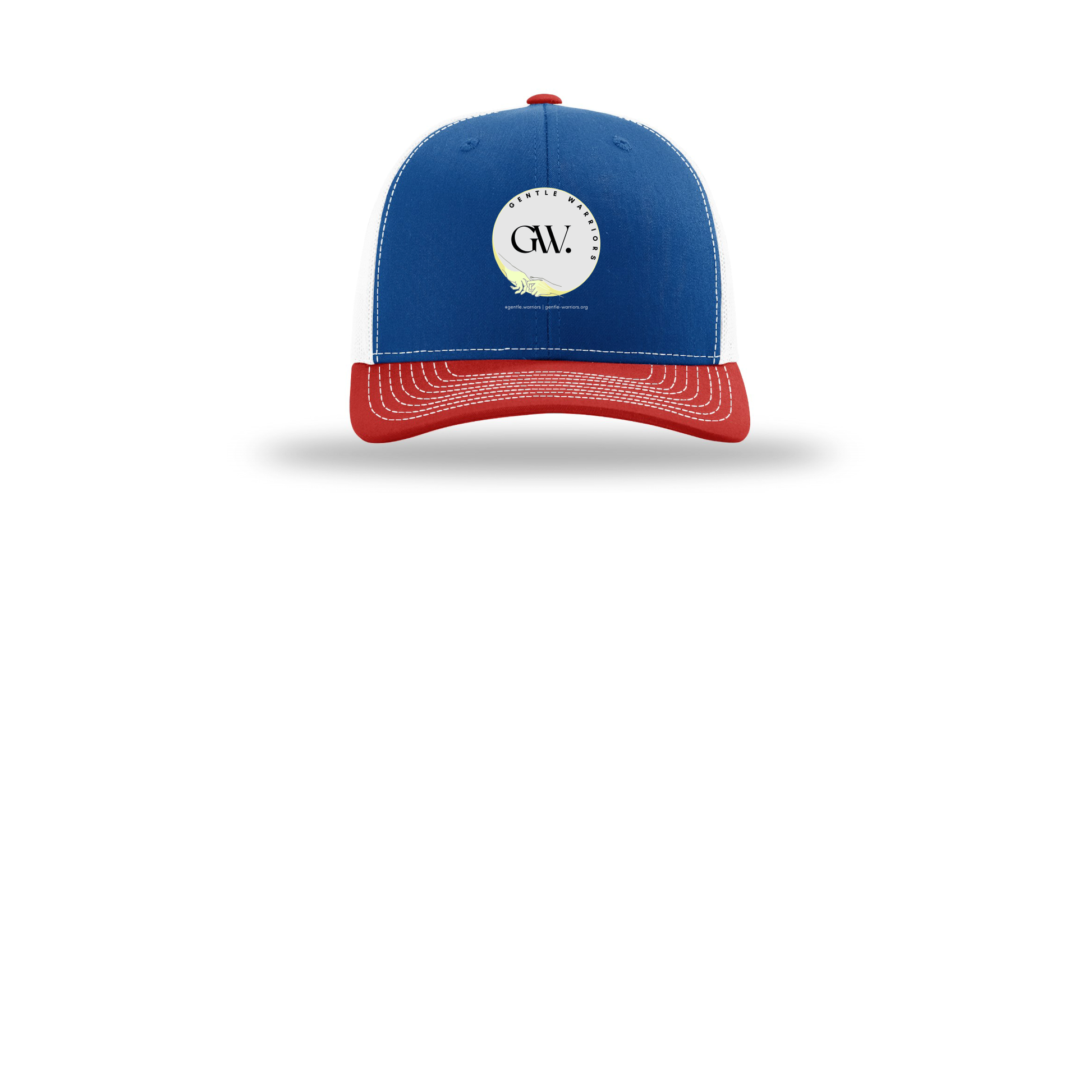 gentle-warriors-richardson-trucker-cap-embroidery-capfront-R112-royalwhitered-flat-front