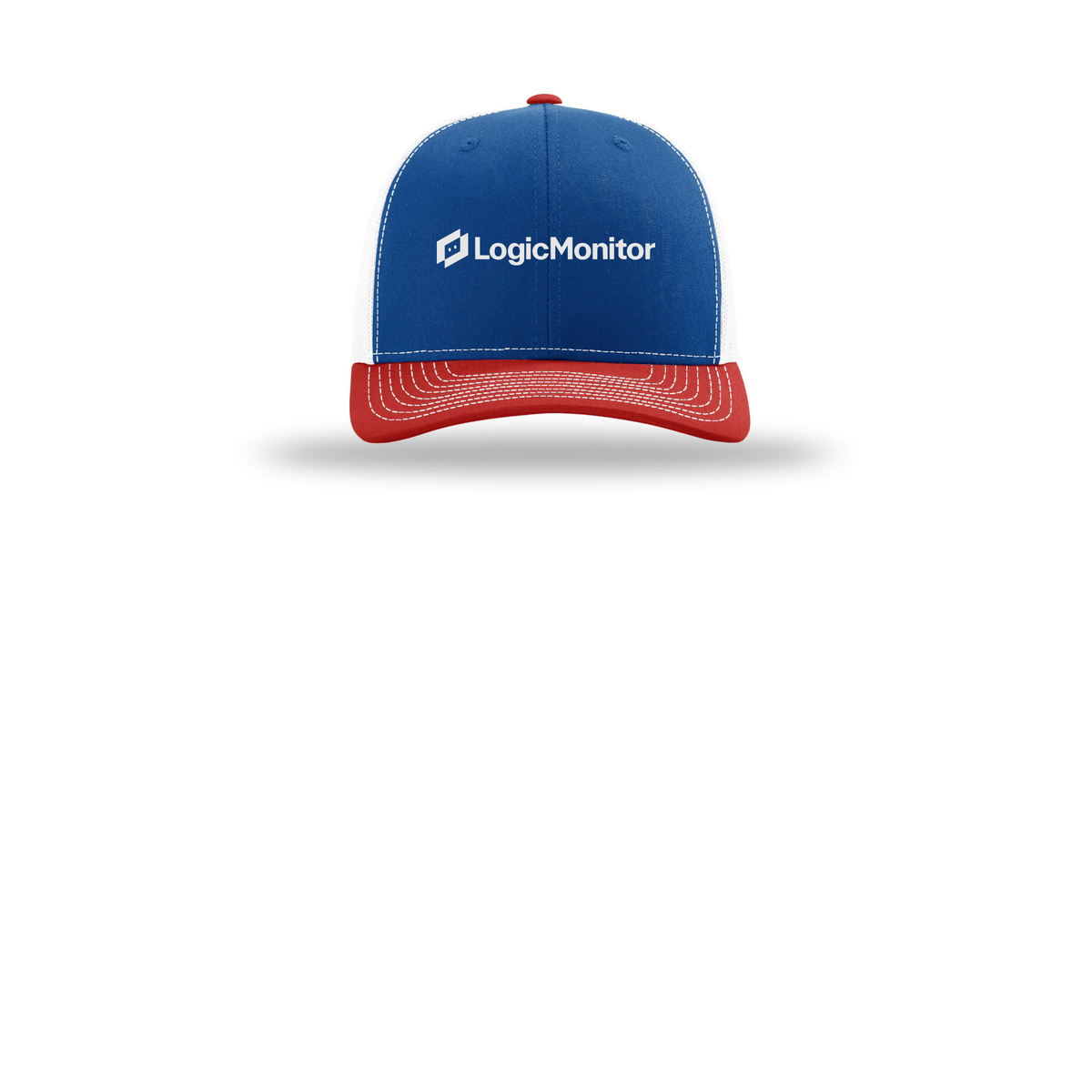 logicmonitor-richardson-trucker-cap-embroidery-capfront-R112-royalwhitered-flat-front