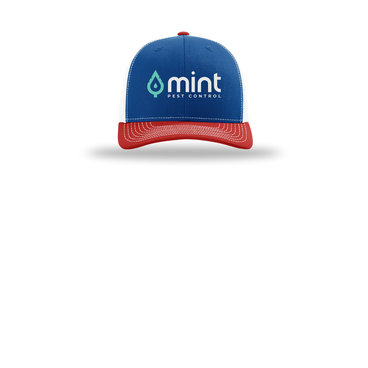 mintpest-richardson-trucker-cap-embroidery-capfront-R112-royalwhitered-flat-front