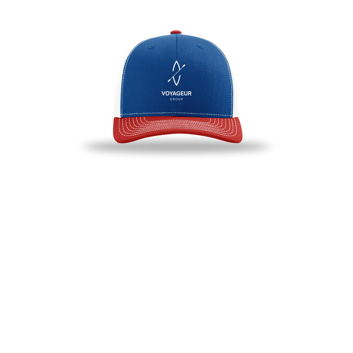 voyageurgroup-richardson-trucker-cap-embroidery-capfront-R112-royalwhitered-flat-front