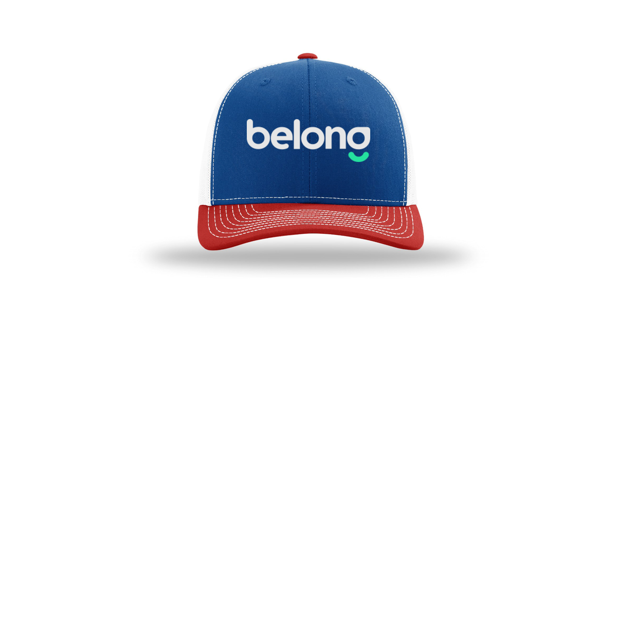 belonghome-richardson-trucker-cap-embroidery-capfront-R112-royalwhitered-flat-front