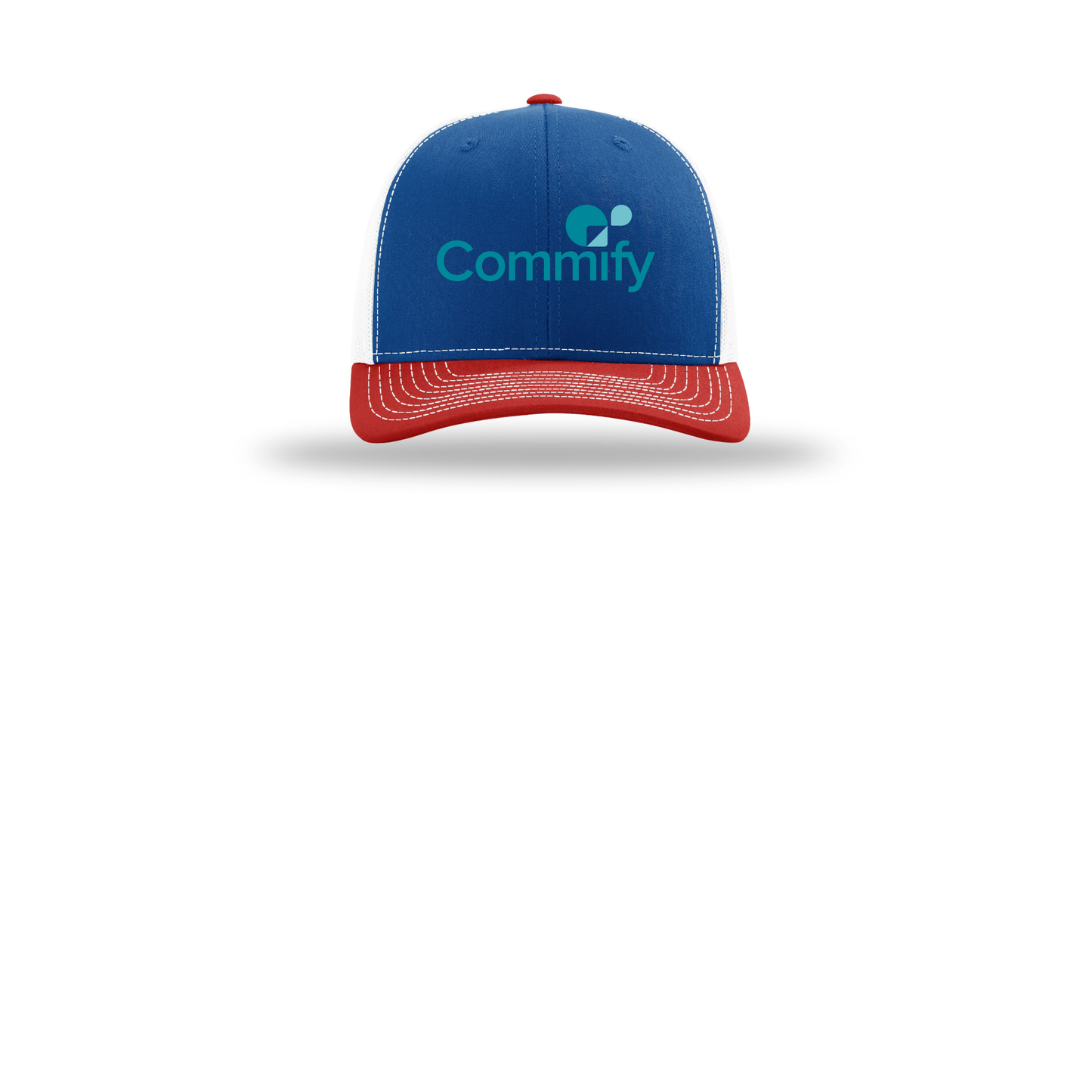 commify-richardson-trucker-cap-embroidery-capfront-R112-royalwhitered-flat-front