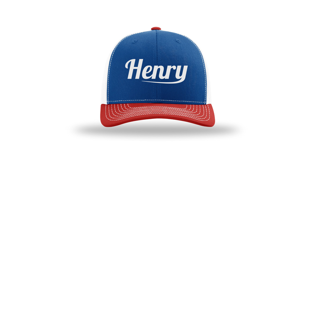 henrymeds-richardson-trucker-cap-embroidery-capfront-R112-royalwhitered-flat-front