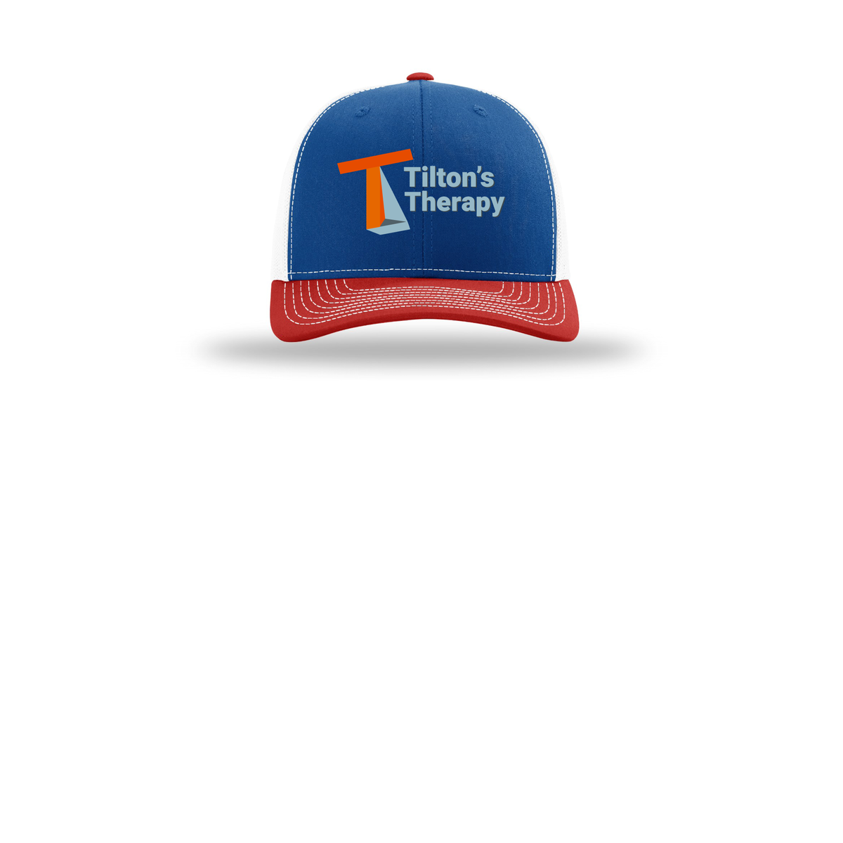 tiltonstherapy-richardson-trucker-cap-embroidery-capfront-R112-royalwhitered-flat-front