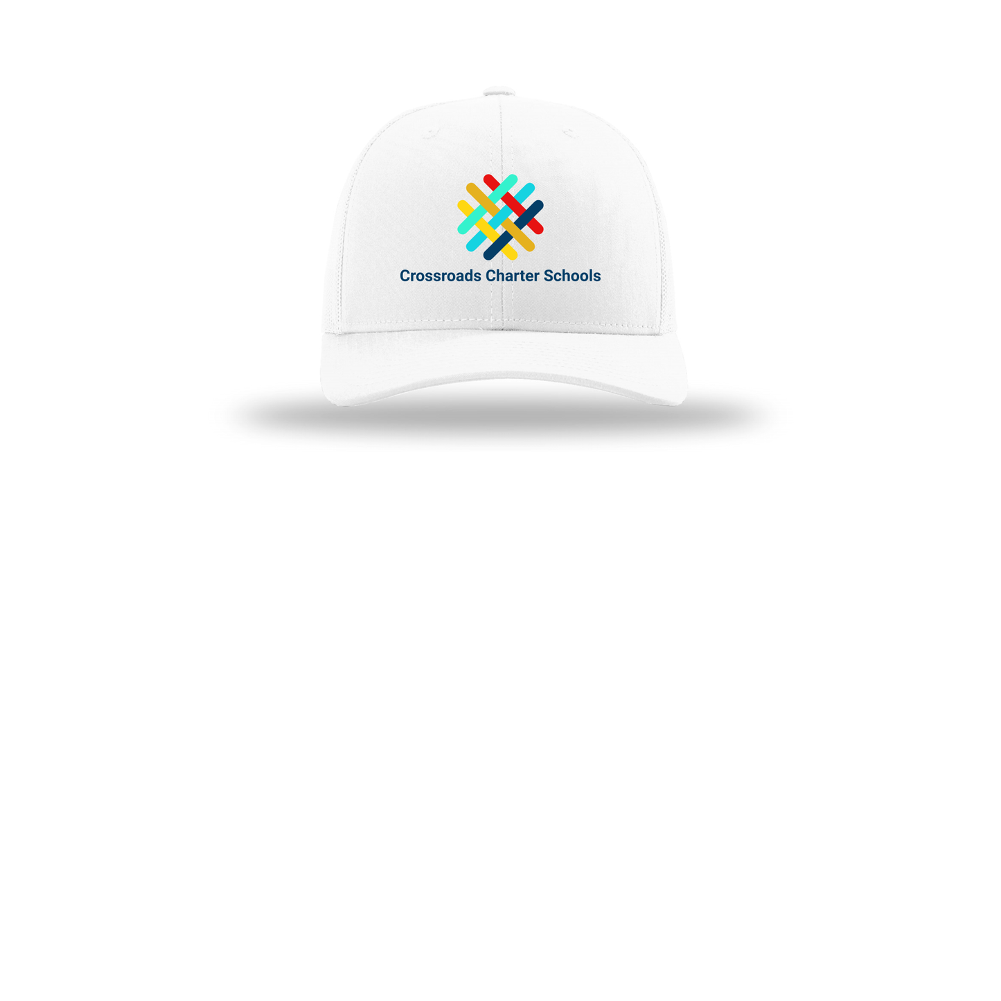crossroadsschoolskc-richardson-trucker-cap-embroidery-capfront-R112-white-flat-front