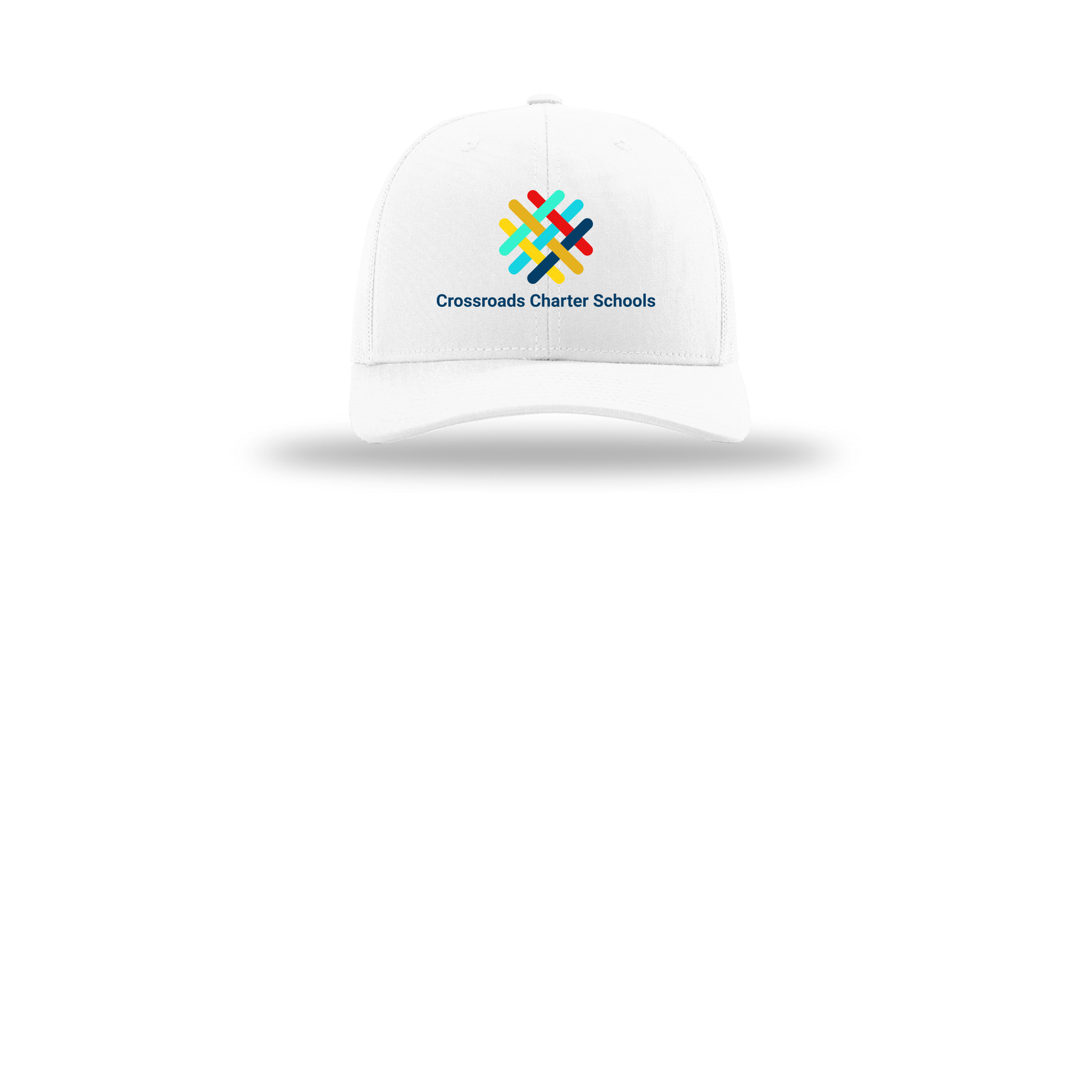 crossroadsschoolskc-richardson-trucker-cap-embroidery-capfront-R112-white-flat-front