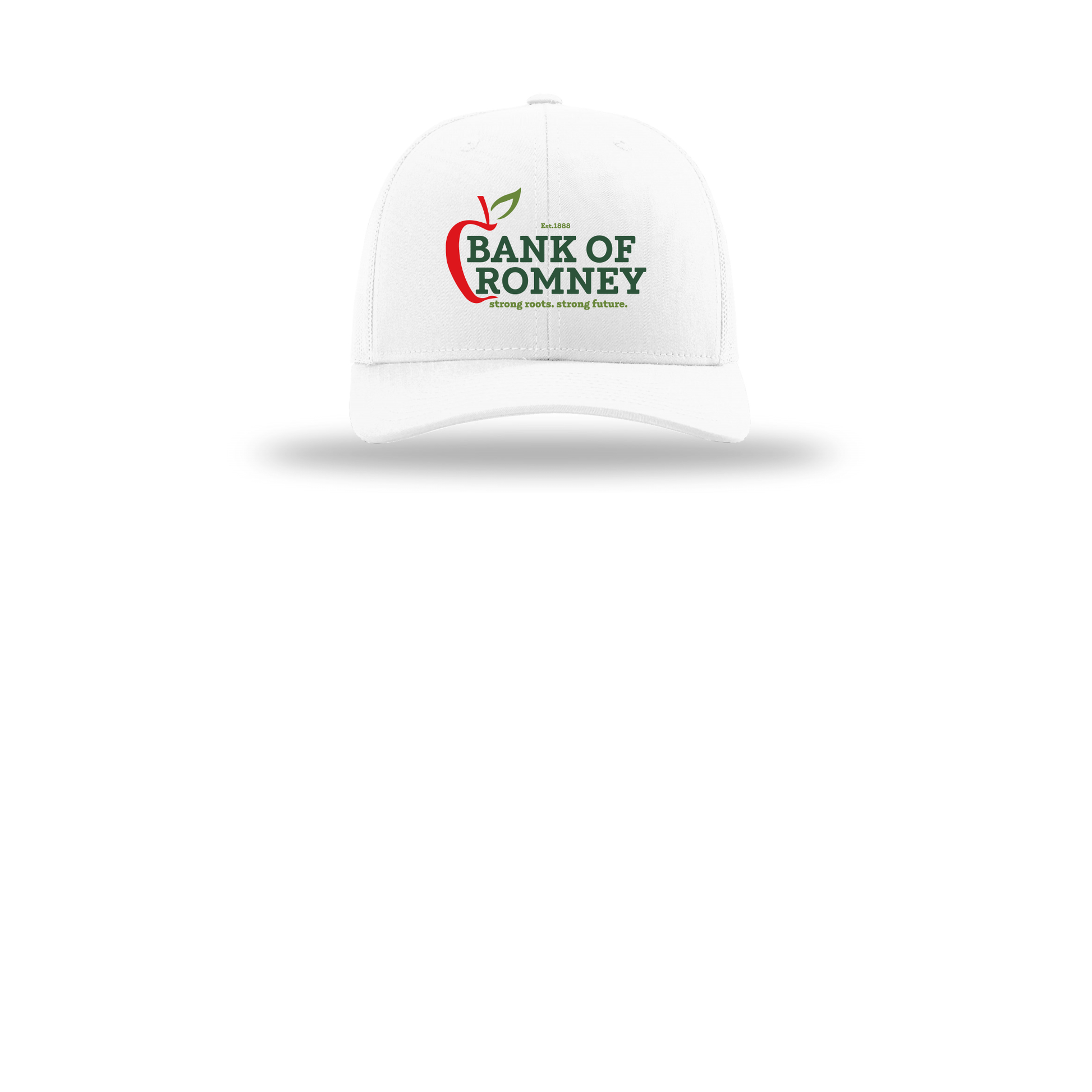 bankofromney-richardson-trucker-cap-embroidery-capfront-R112-white-flat-front