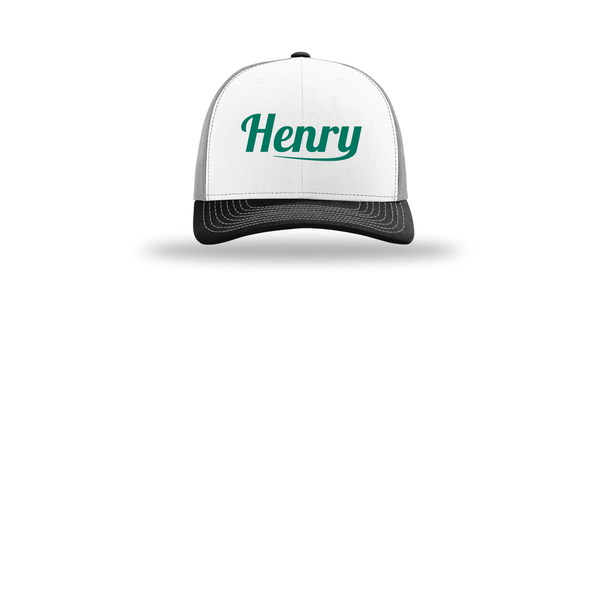 henrymeds-richardson-trucker-cap-embroidery-capfront-R112-whitealuminumblack-flat-front