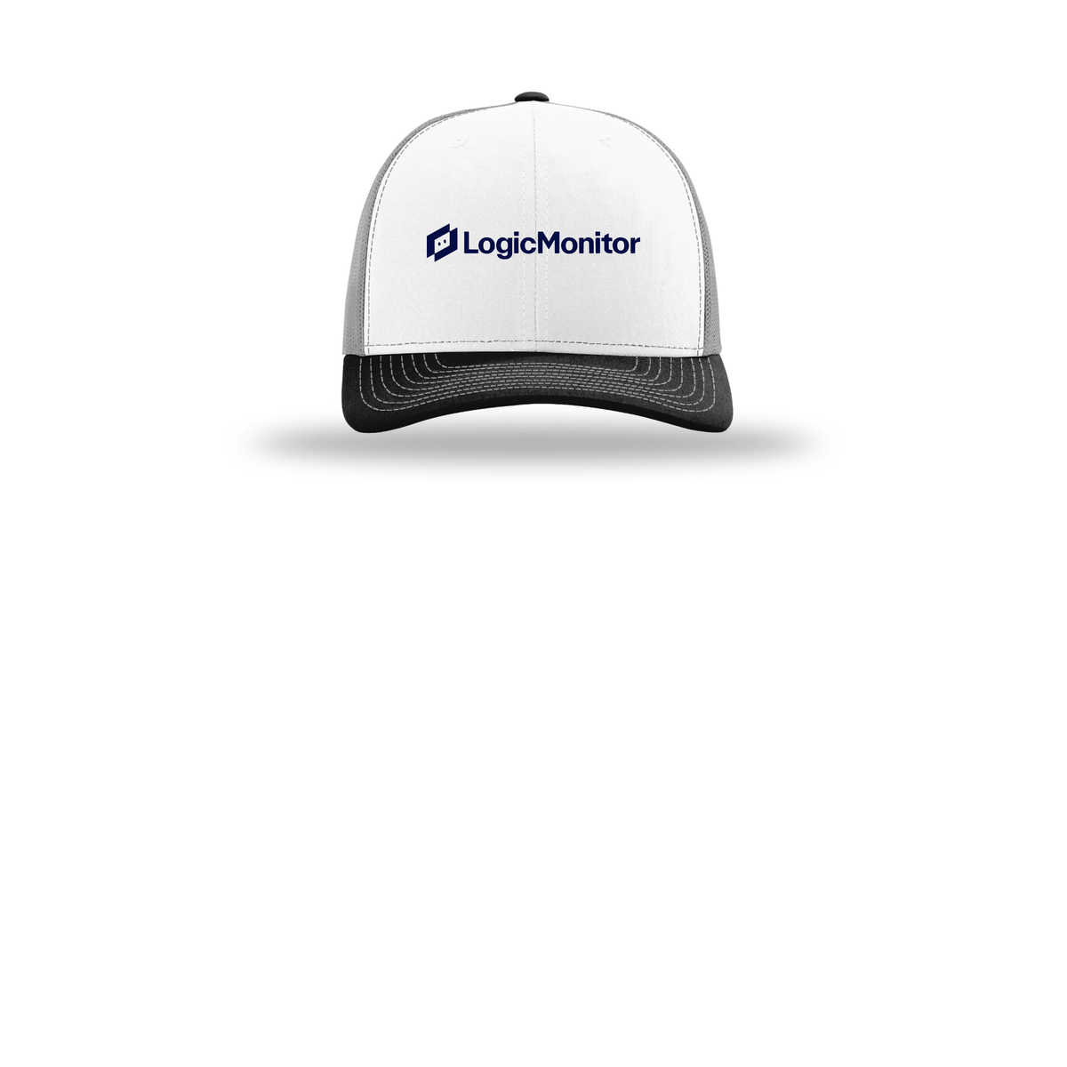 logicmonitor-richardson-trucker-cap-embroidery-capfront-R112-whitealuminumblack-flat-front