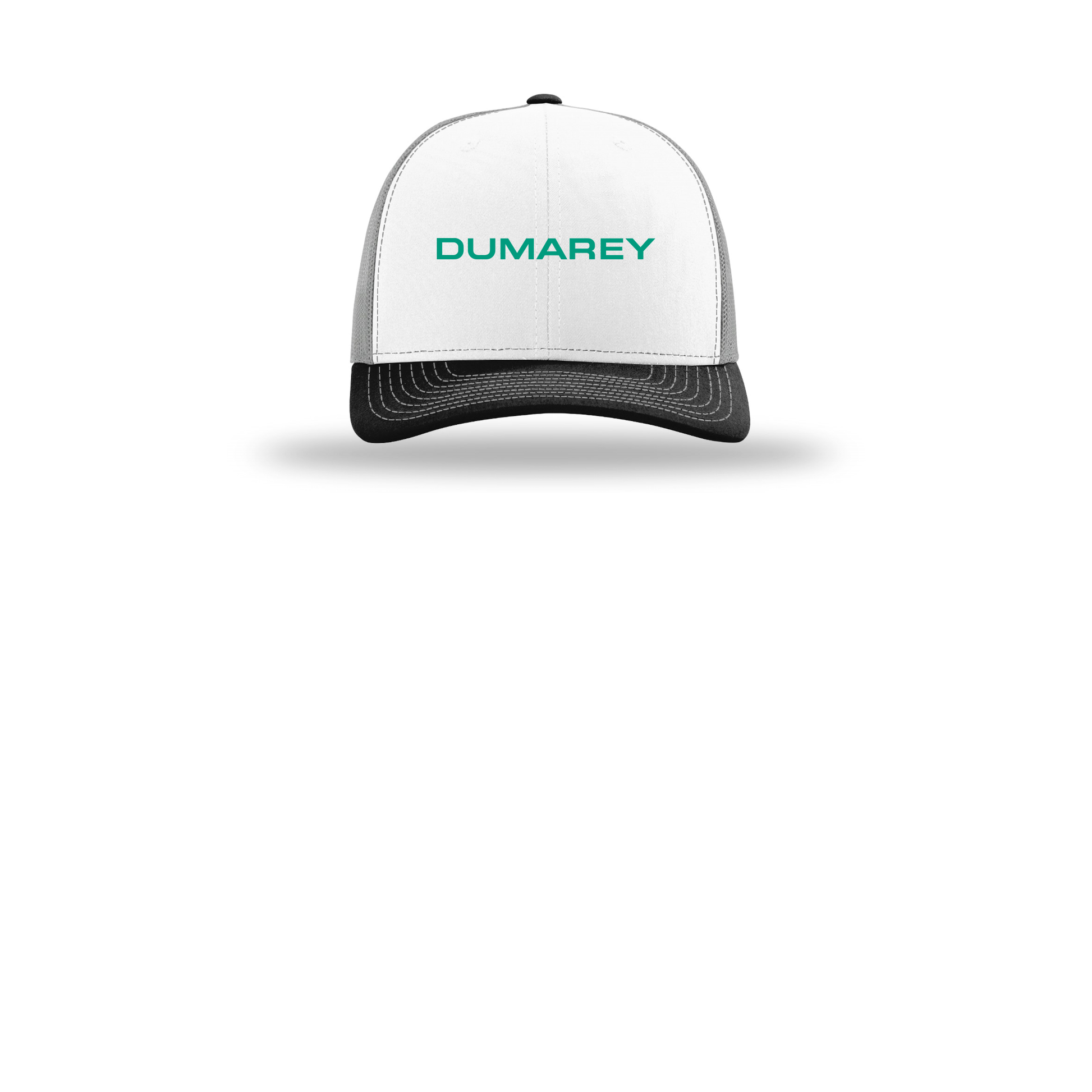 dumarey-richardson-trucker-cap-embroidery-capfront-R112-whitealuminumblack-flat-front