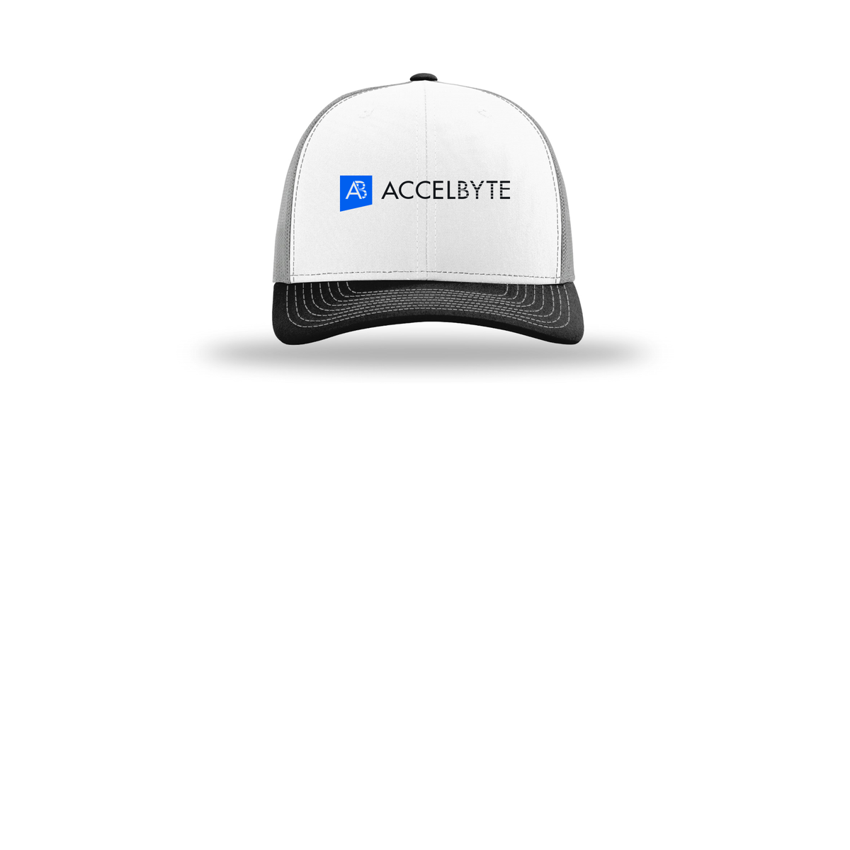 accelbyte-richardson-trucker-cap-embroidery-capfront-R112-whitealuminumblack-flat-front