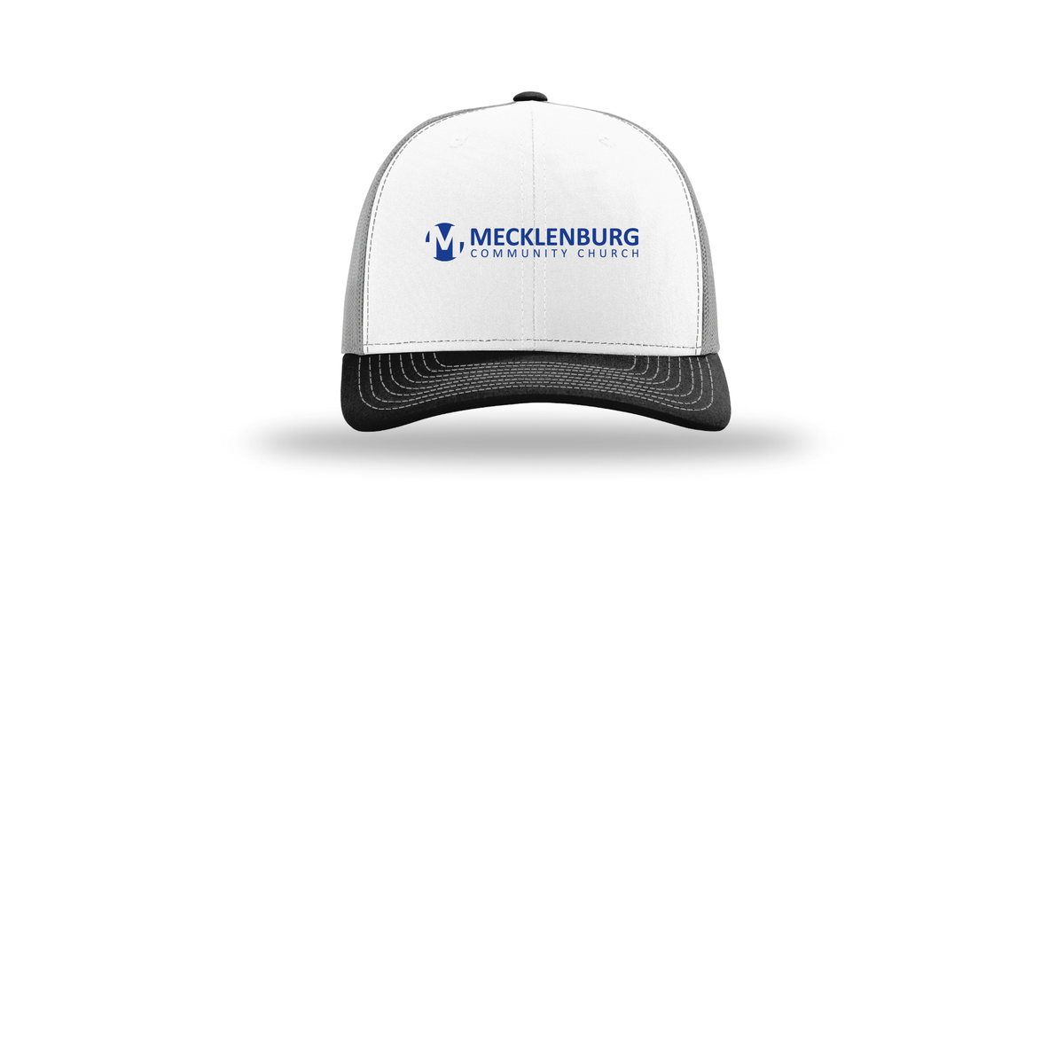 mecklenburg-richardson-trucker-cap-embroidery-capfront-R112-whitealuminumblack-flat-front