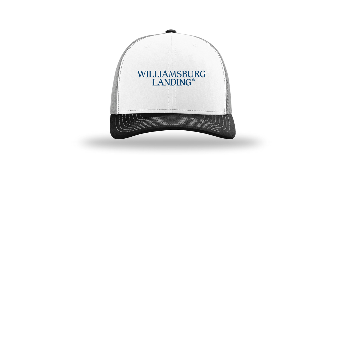 williamsburglanding-richardson-trucker-cap-embroidery-capfront-R112-whitealuminumblack-flat-front