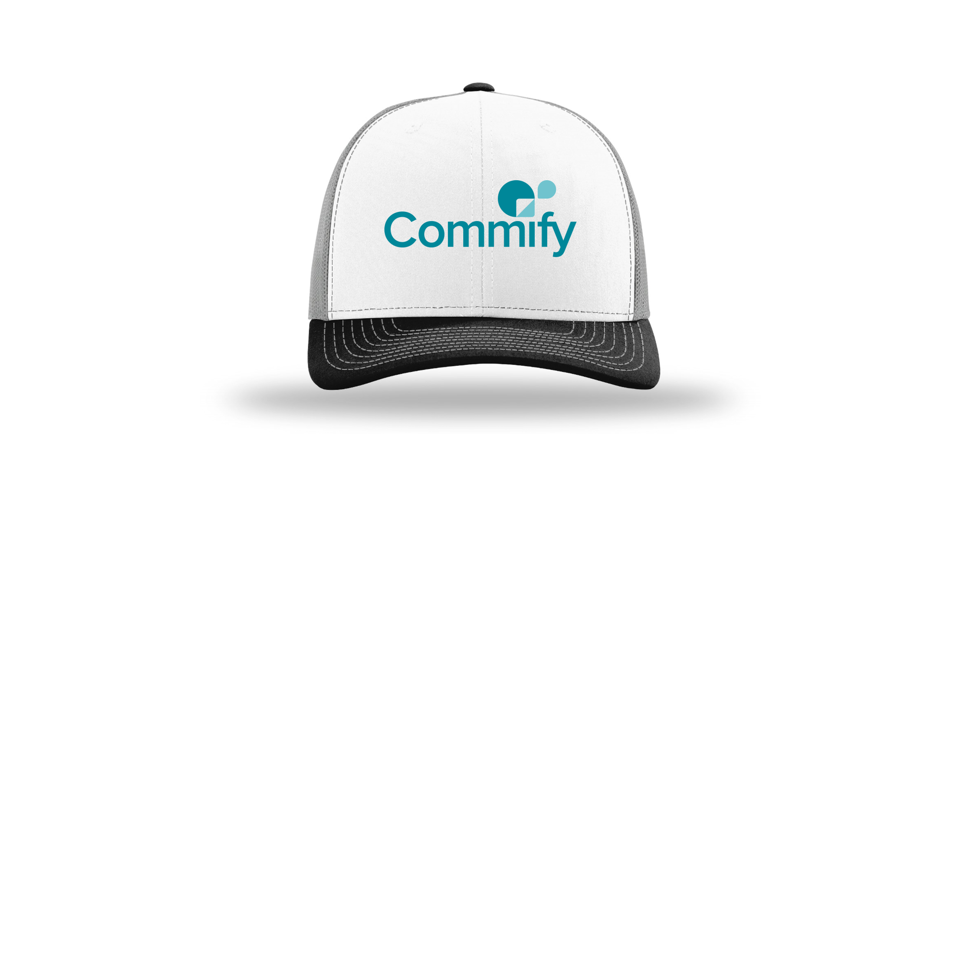commify-richardson-trucker-cap-embroidery-capfront-R112-whitealuminumblack-flat-front