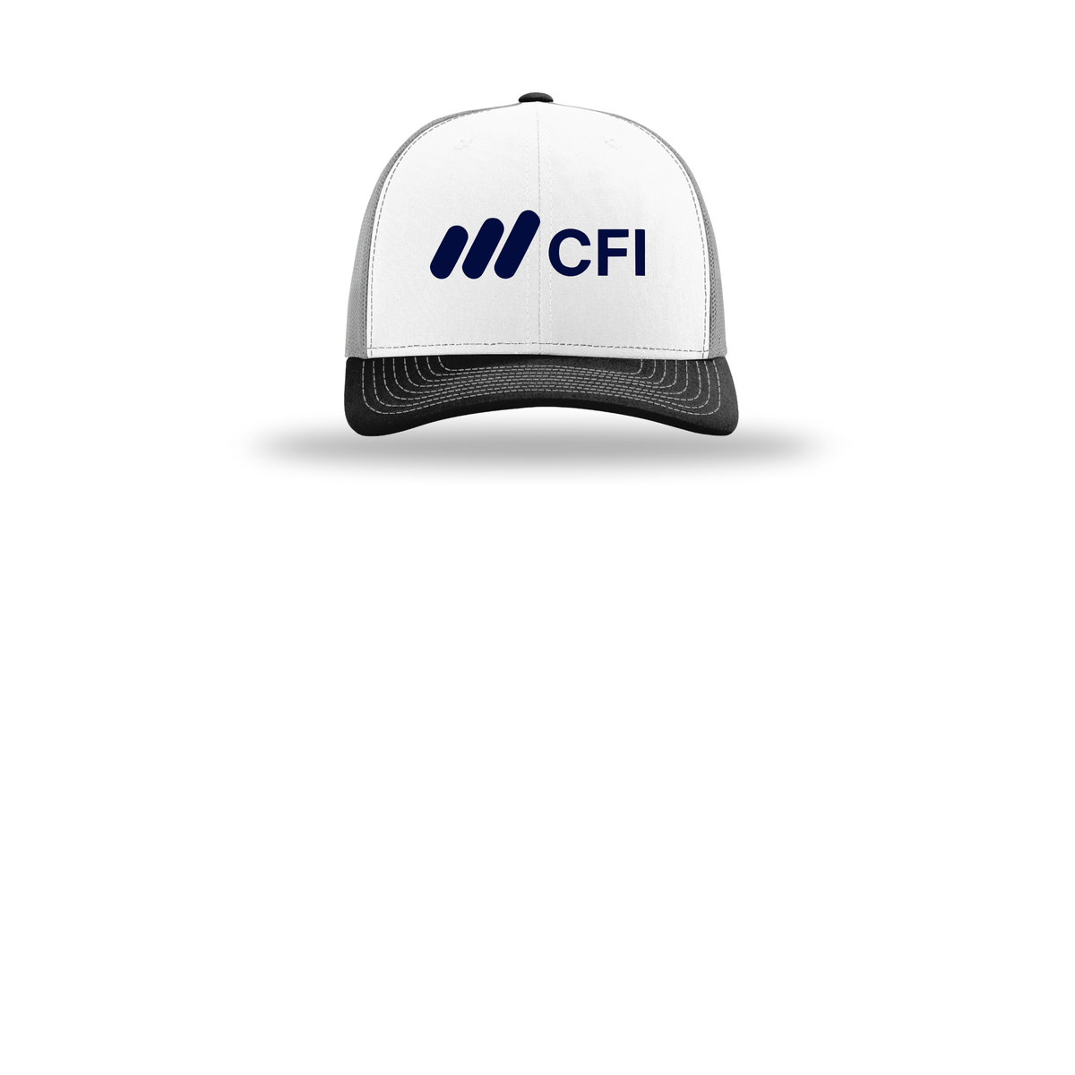 corporatefinanceinstitute-richardson-trucker-cap-embroidery-capfront-R112-whitealuminumblack-flat-front