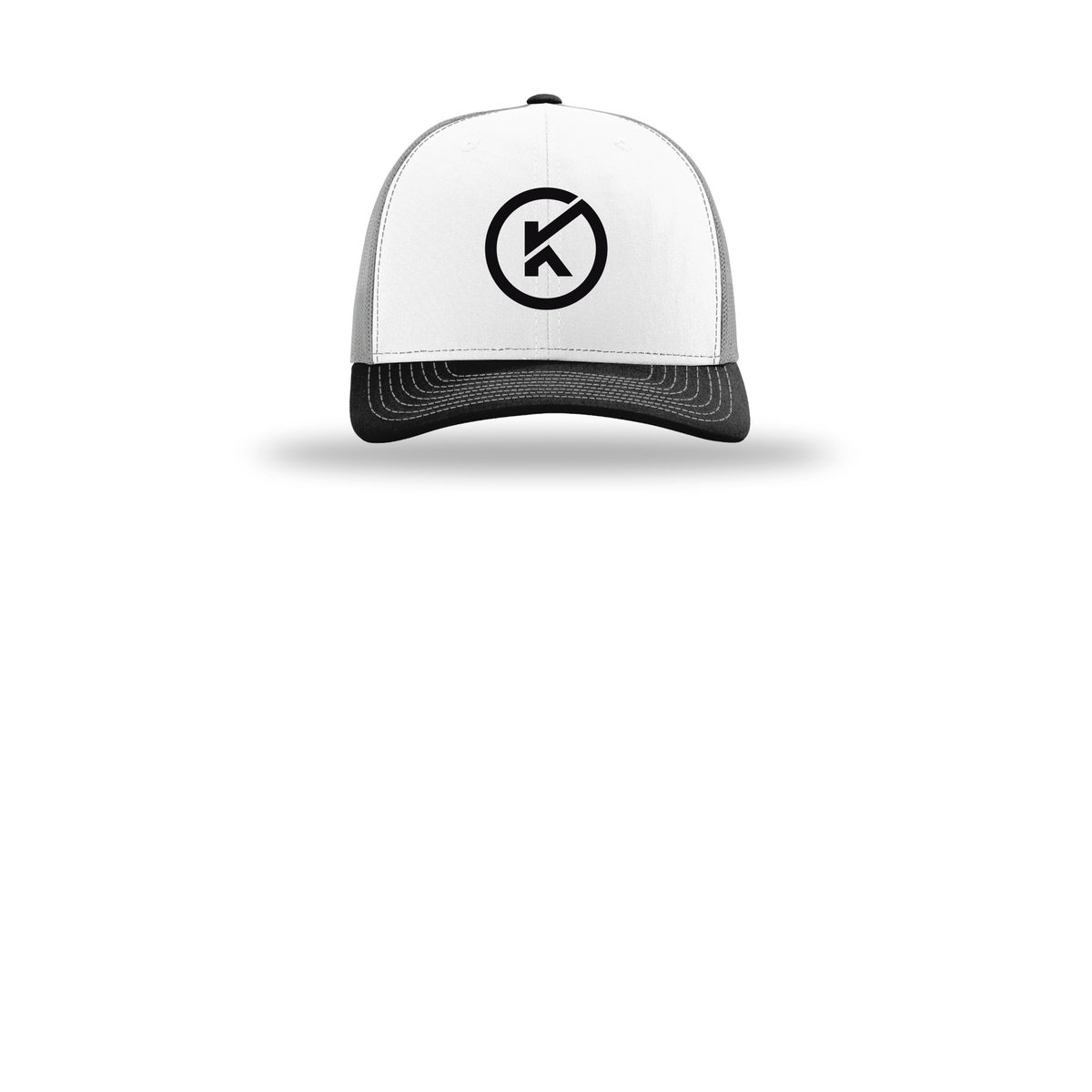 kitmanlabs-richardson-trucker-cap-embroidery-capfront-R112-whitealuminumblack-flat-front