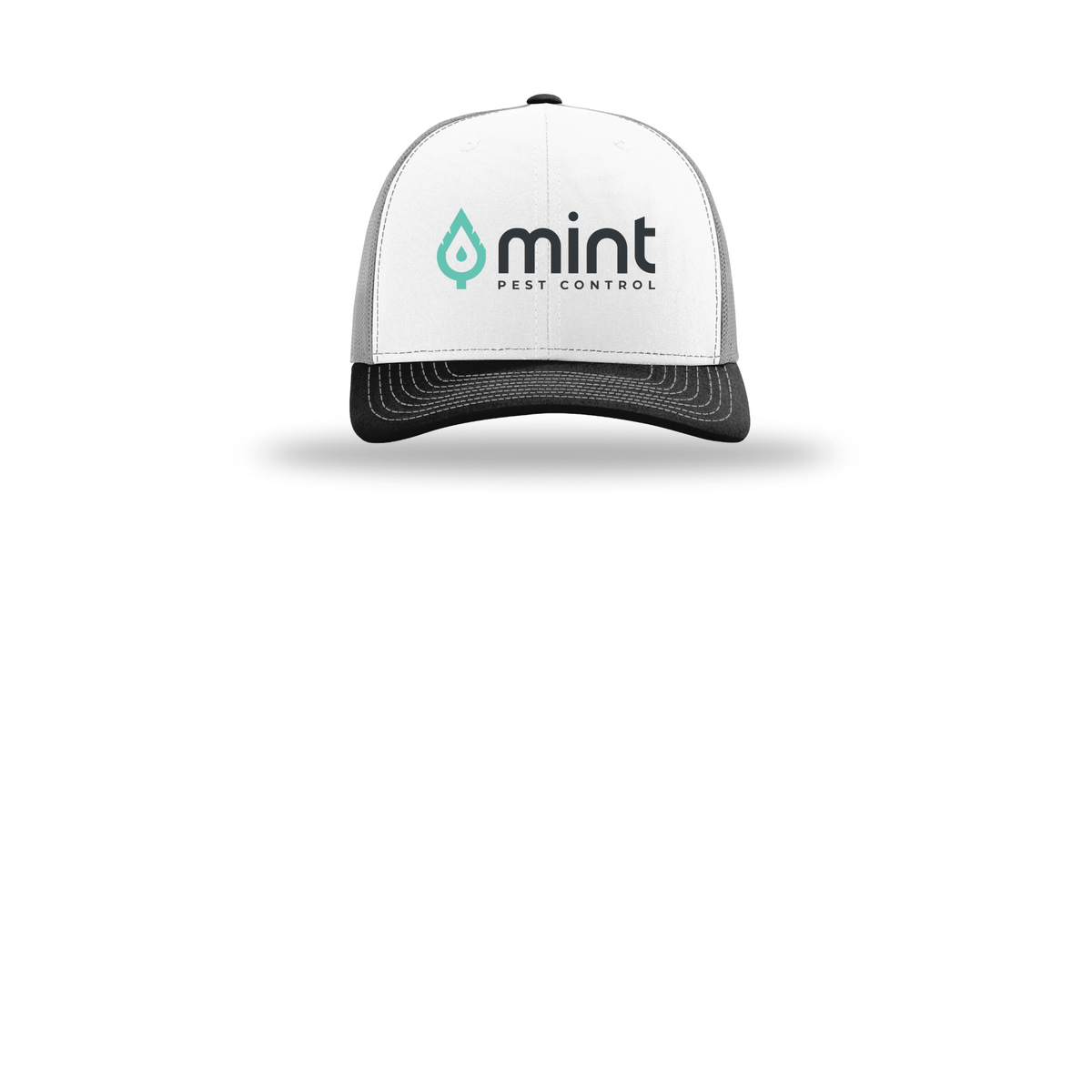 mintpest-richardson-trucker-cap-embroidery-capfront-R112-whitealuminumblack-flat-front
