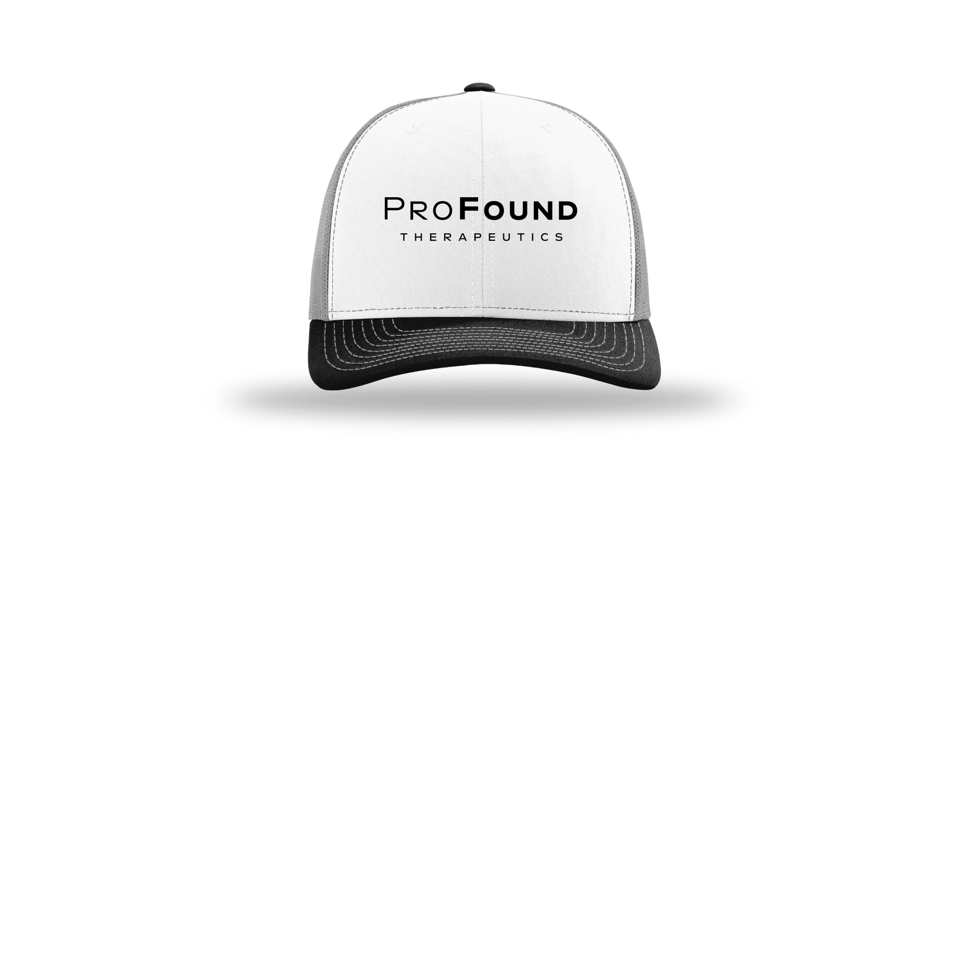 profoundtx-richardson-trucker-cap-embroidery-capfront-R112-whitealuminumblack-flat-front