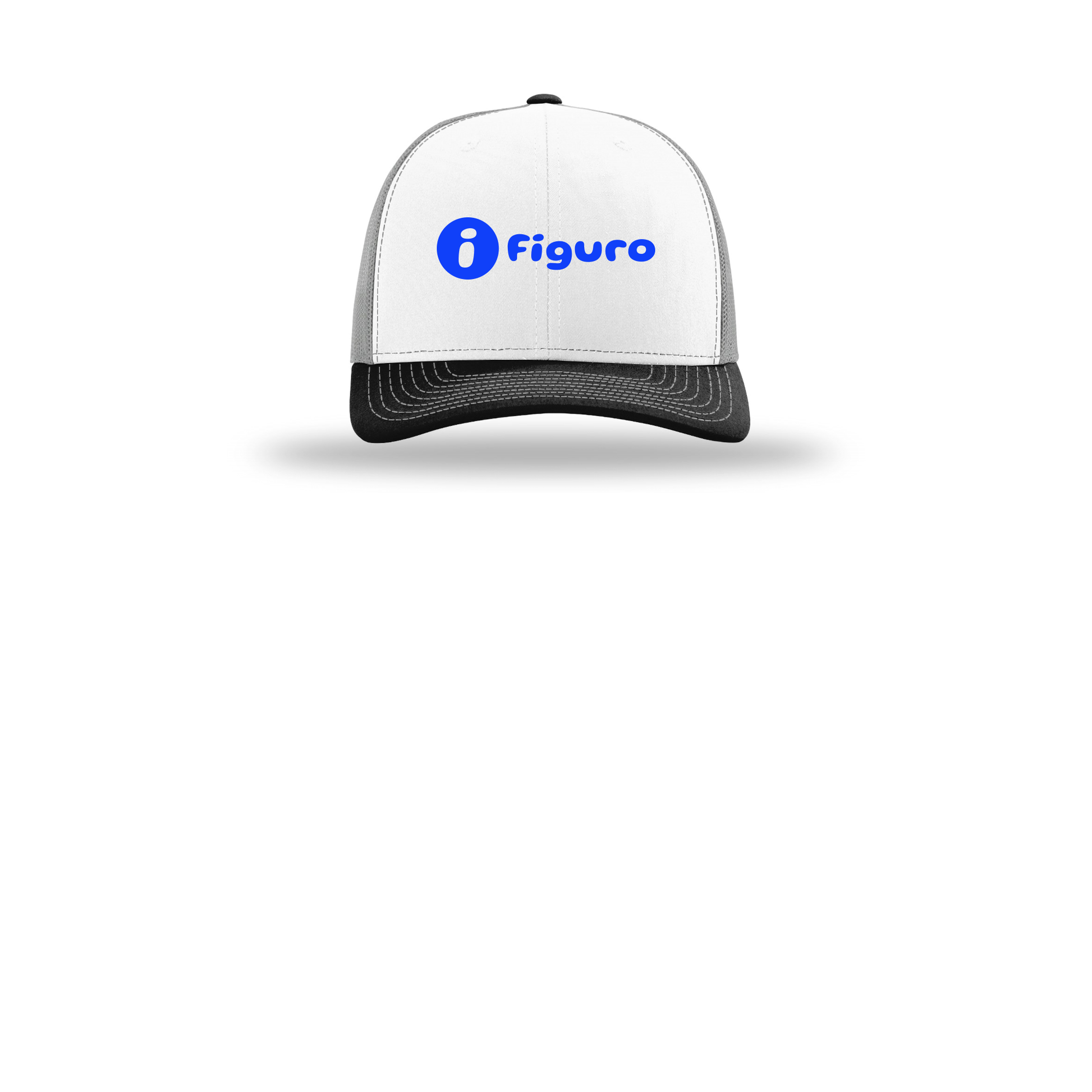 getfiguro-richardson-trucker-cap-embroidery-capfront-R112-whitealuminumblack-flat-front