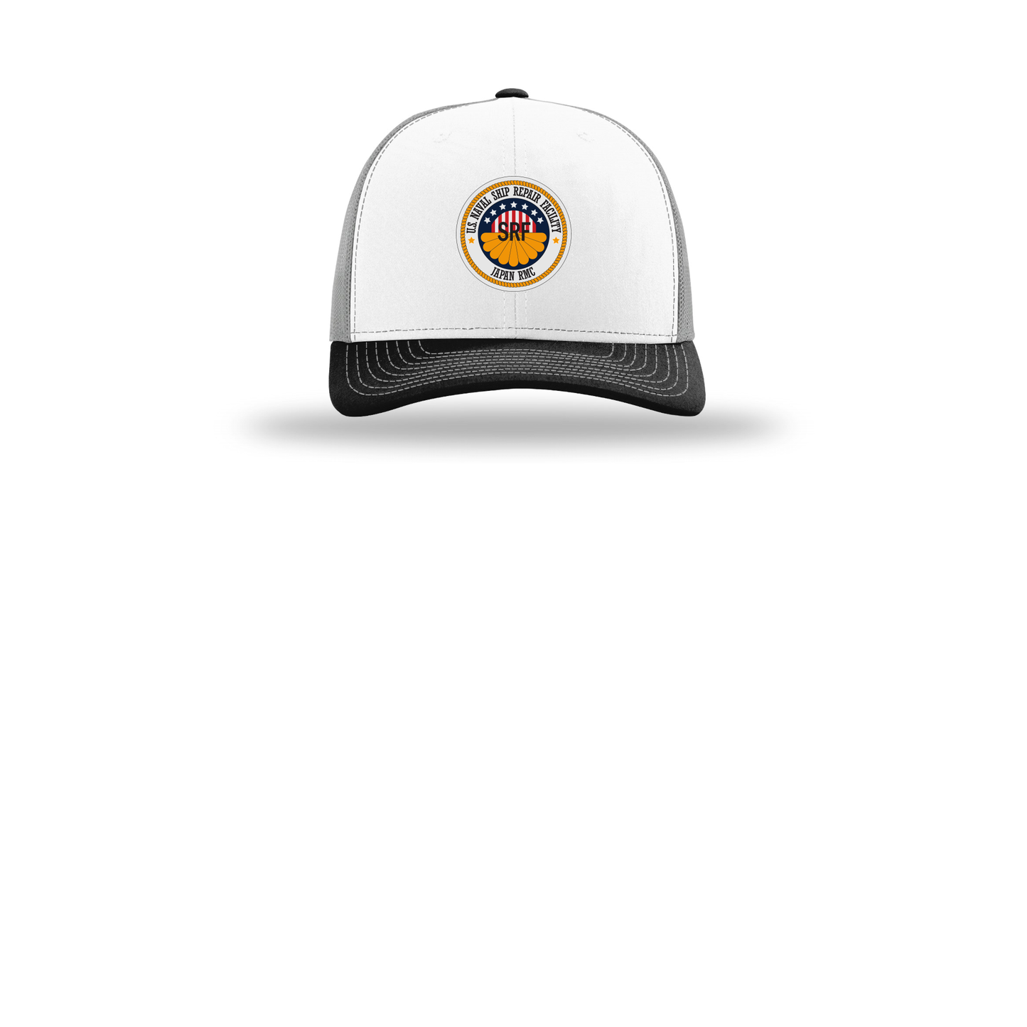 srf-jrmc-richardson-trucker-cap-embroidery-capfront-R112-whitealuminumblack-flat-front